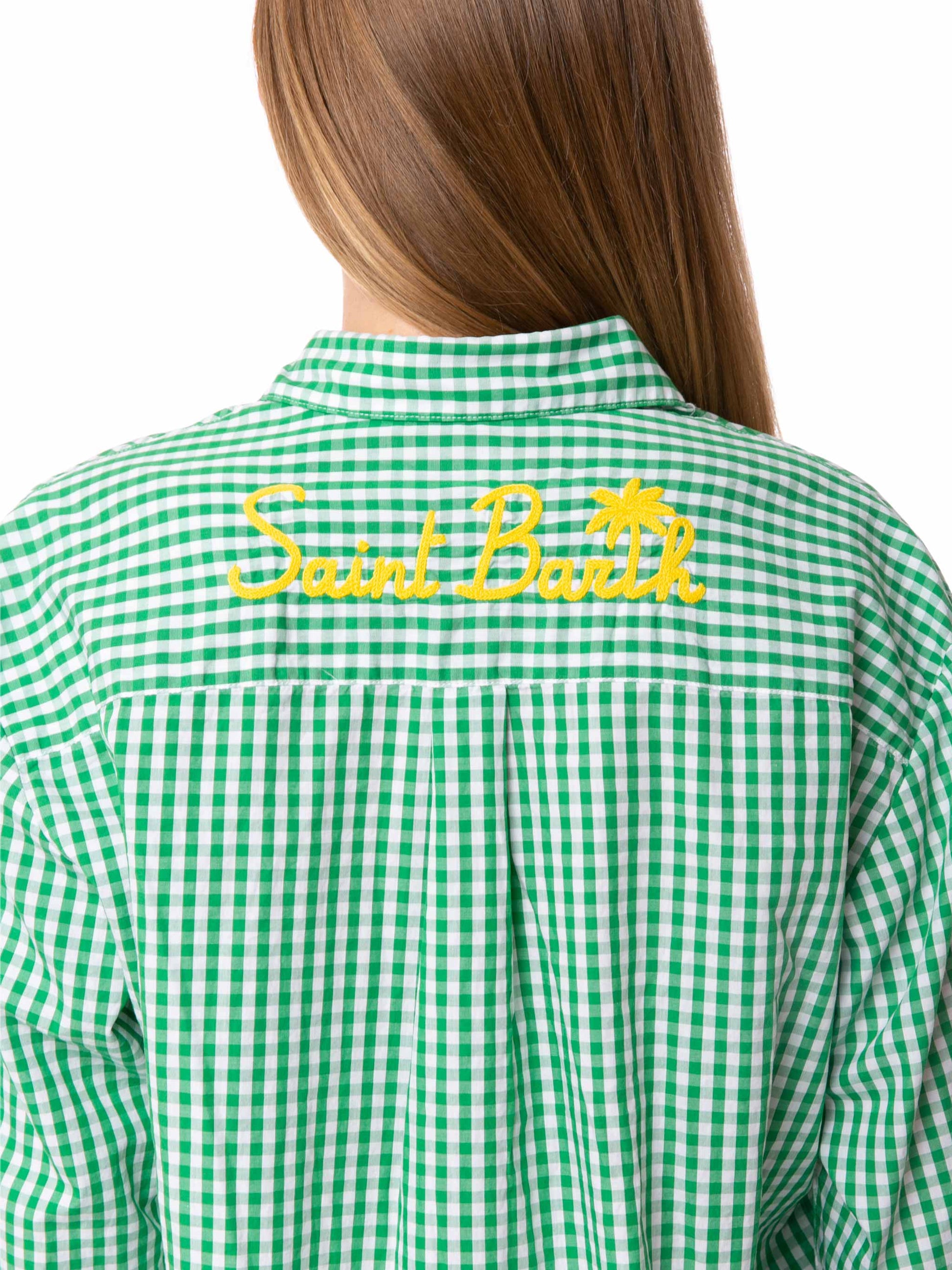 Green gingham cotton shirt with embroidery - MC2 Saint Barth