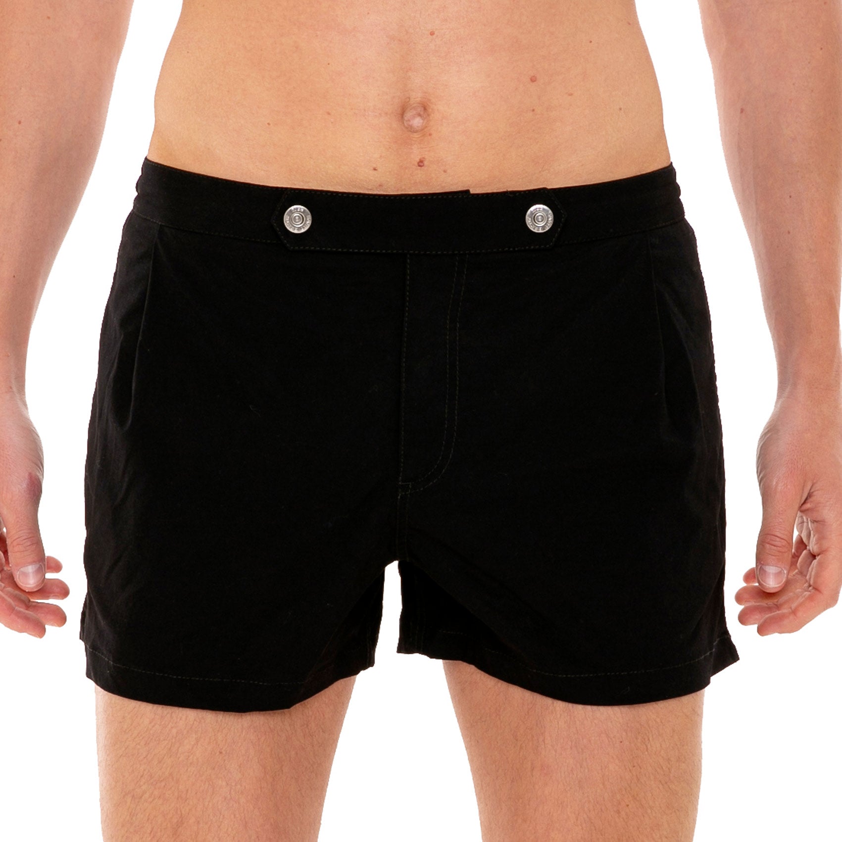Solid black swim shorts with button front fastening - MC2 Saint Barth