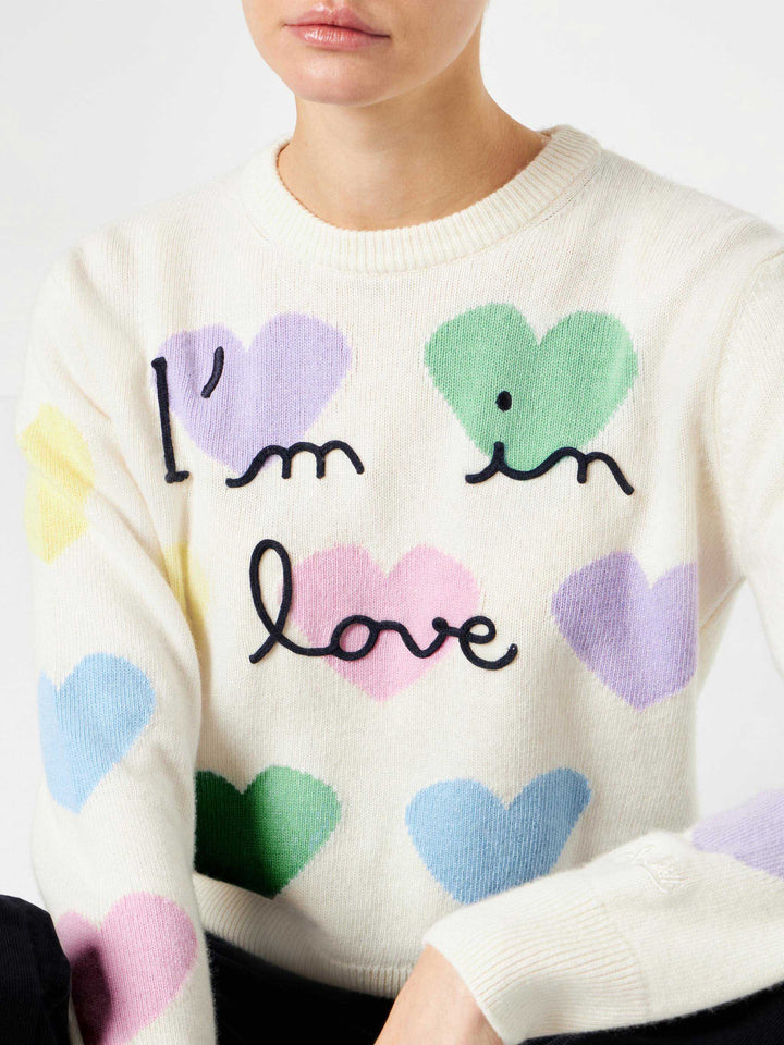 Woman sweater with hearts print and I'm in Love embroidery - MC2 Saint Barth