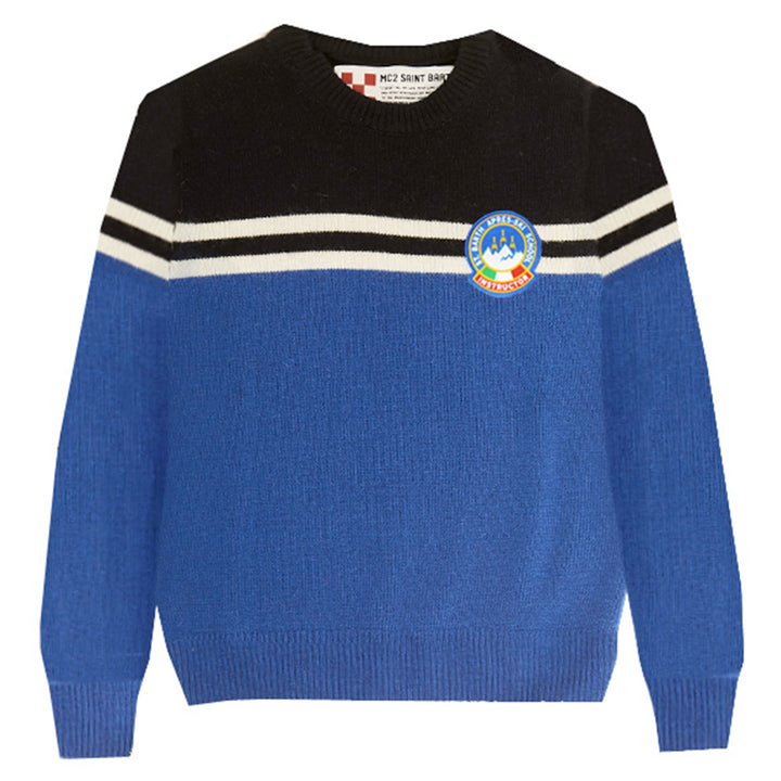 Blauer Jungenpullover mit Aufnäher