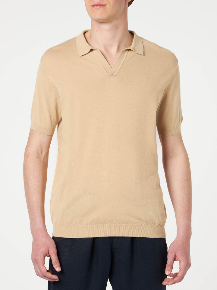Sloan beige knitted buttonless polo shirt - MC2 Saint Barth