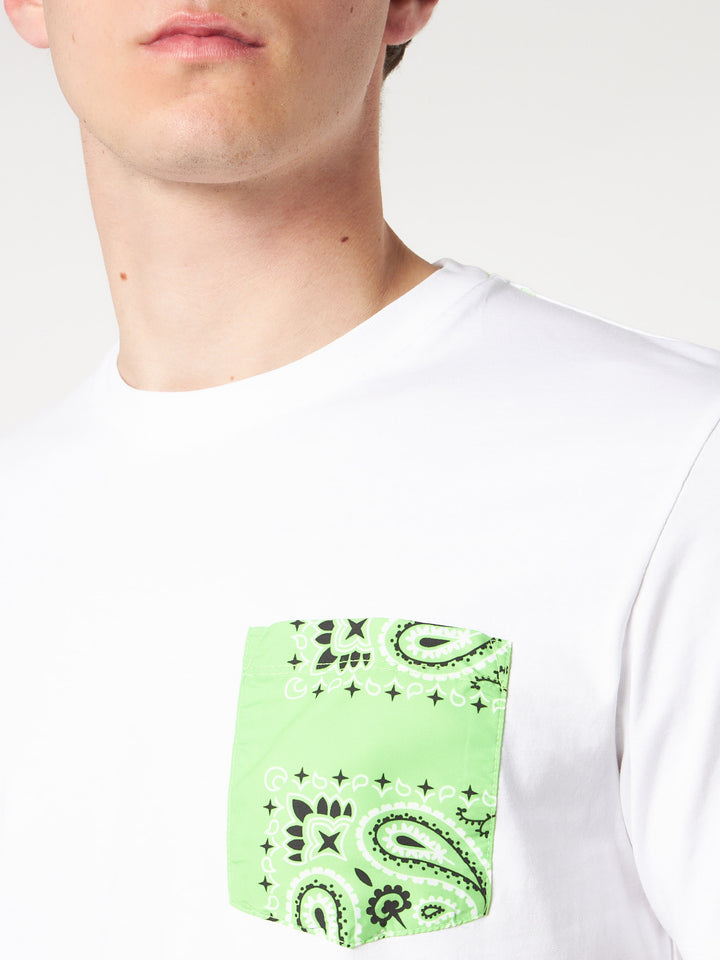 Man cotton t-shirt with green bandanna pocket - MC2 Saint Barth
