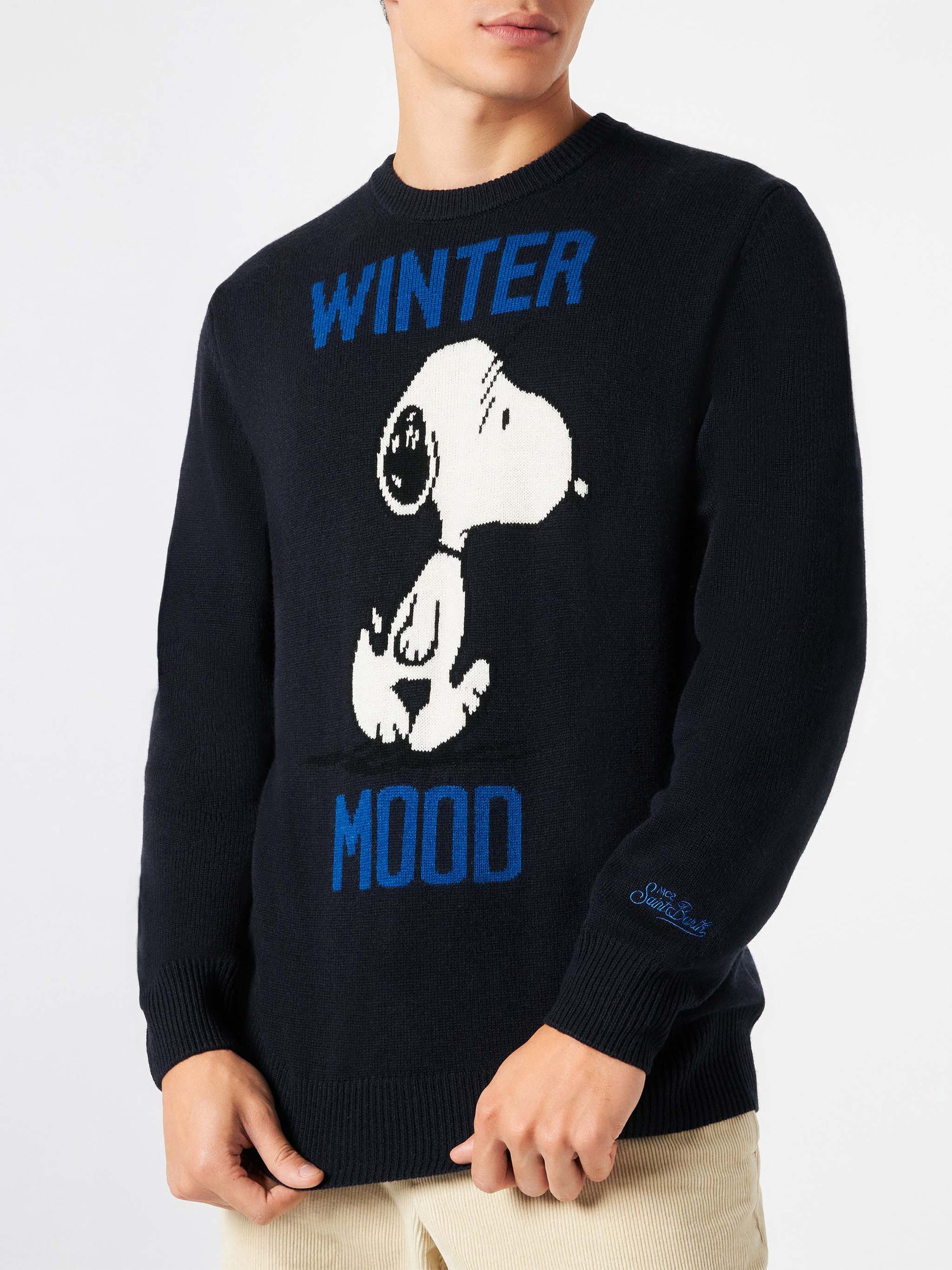 Man blue sweater Winter Mood Snoopy print | SNOOPY - PEANUTS™ SPECIAL EDITION - MC2 Saint Barth
