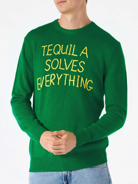 Man green sweater with Tequila solves everything embroidery - MC2 Saint Barth