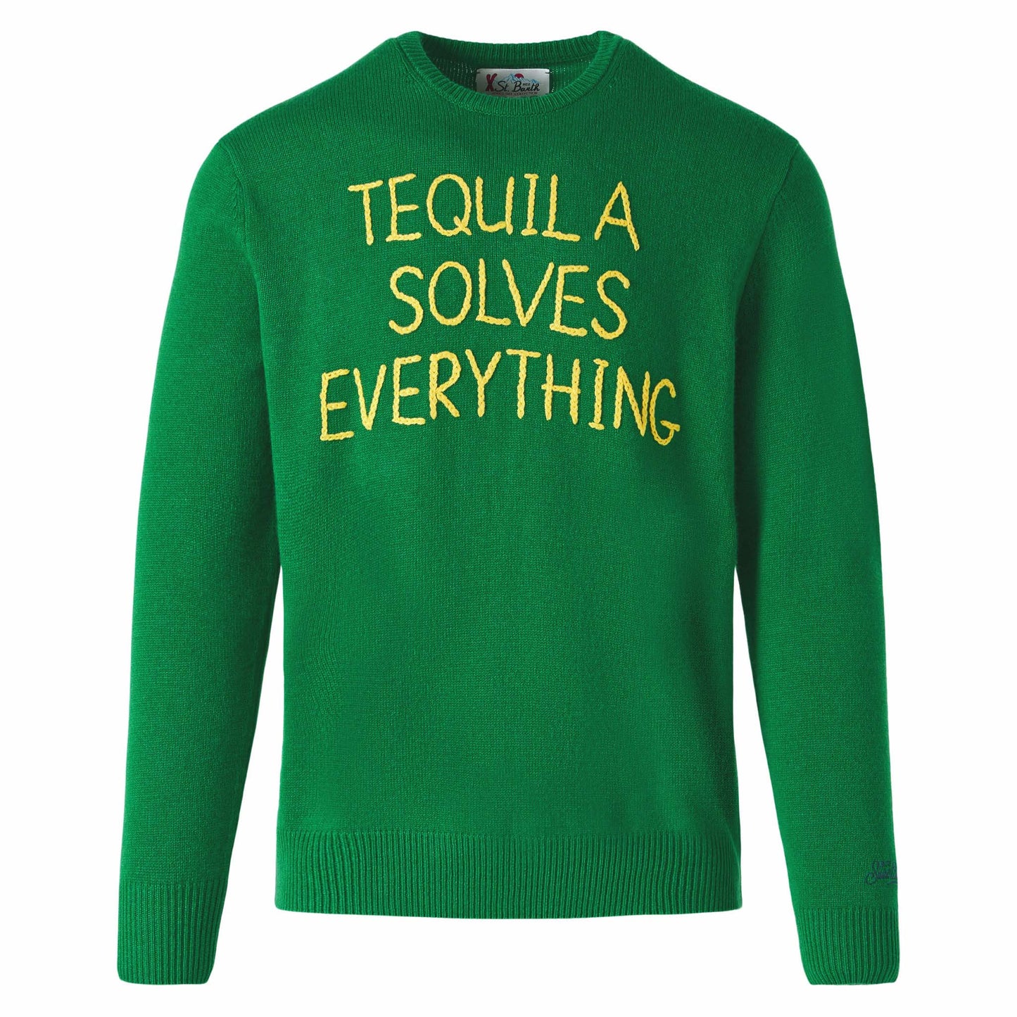 Man green sweater with Tequila solves everything embroidery - MC2 Saint Barth