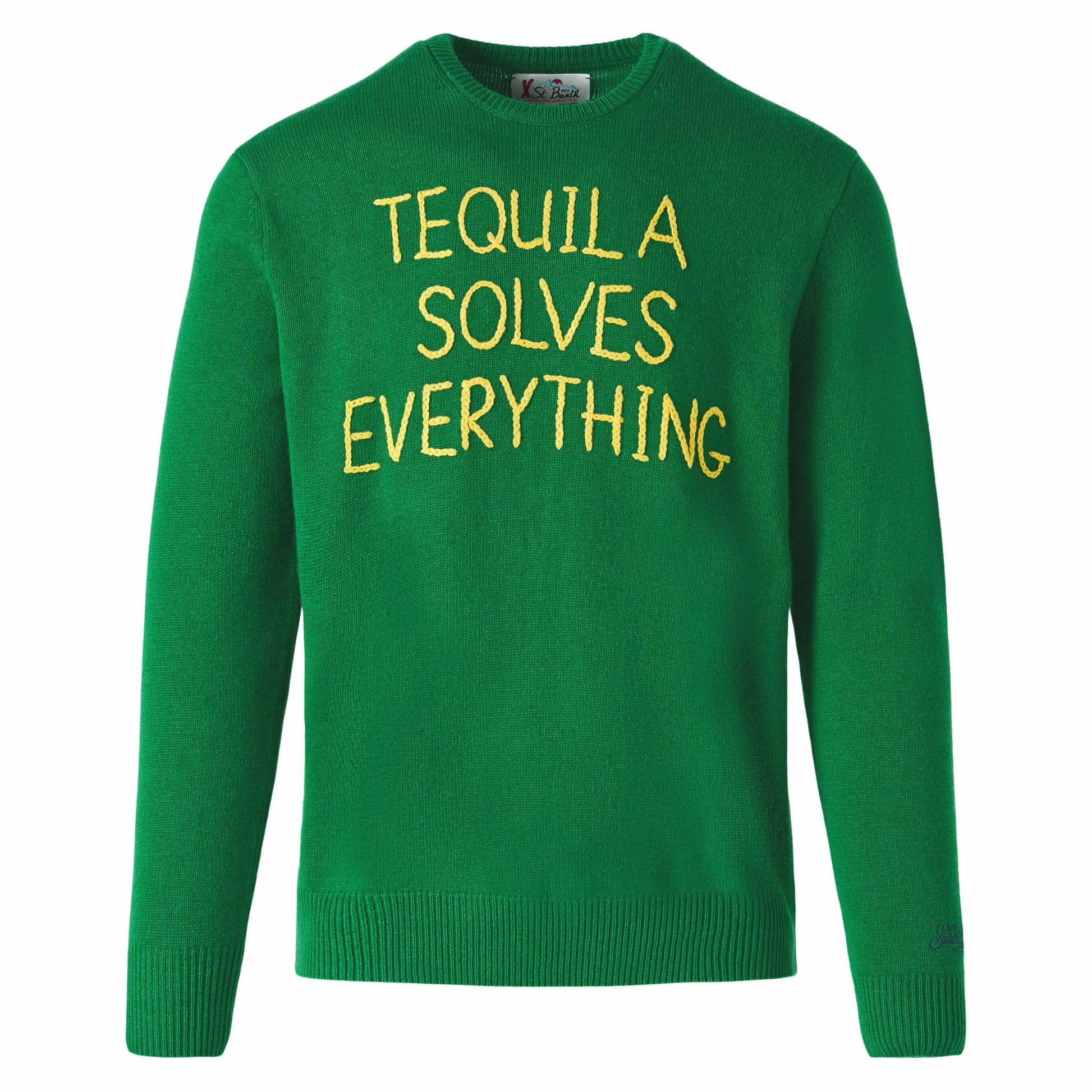 Man green sweater with Tequila solves everything embroidery - MC2 Saint Barth