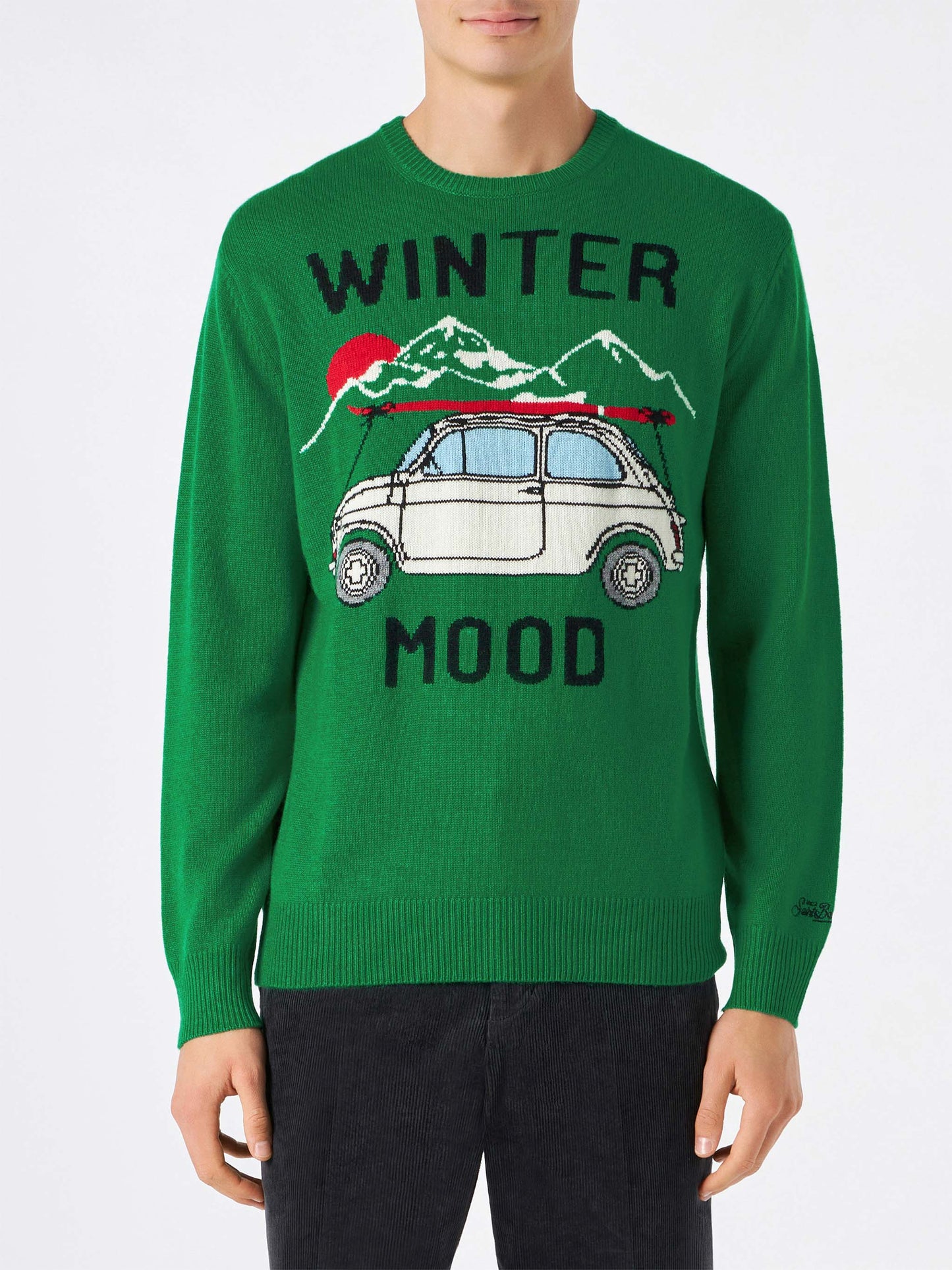 Man cashmere blend sweater with Fiat 500 jacquard | FIAT 500 SPECIAL EDITION - MC2 Saint Barth
