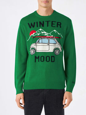 Man cashmere blend sweater with Fiat 500 jacquard | FIAT 500 SPECIAL EDITION - MC2 Saint Barth