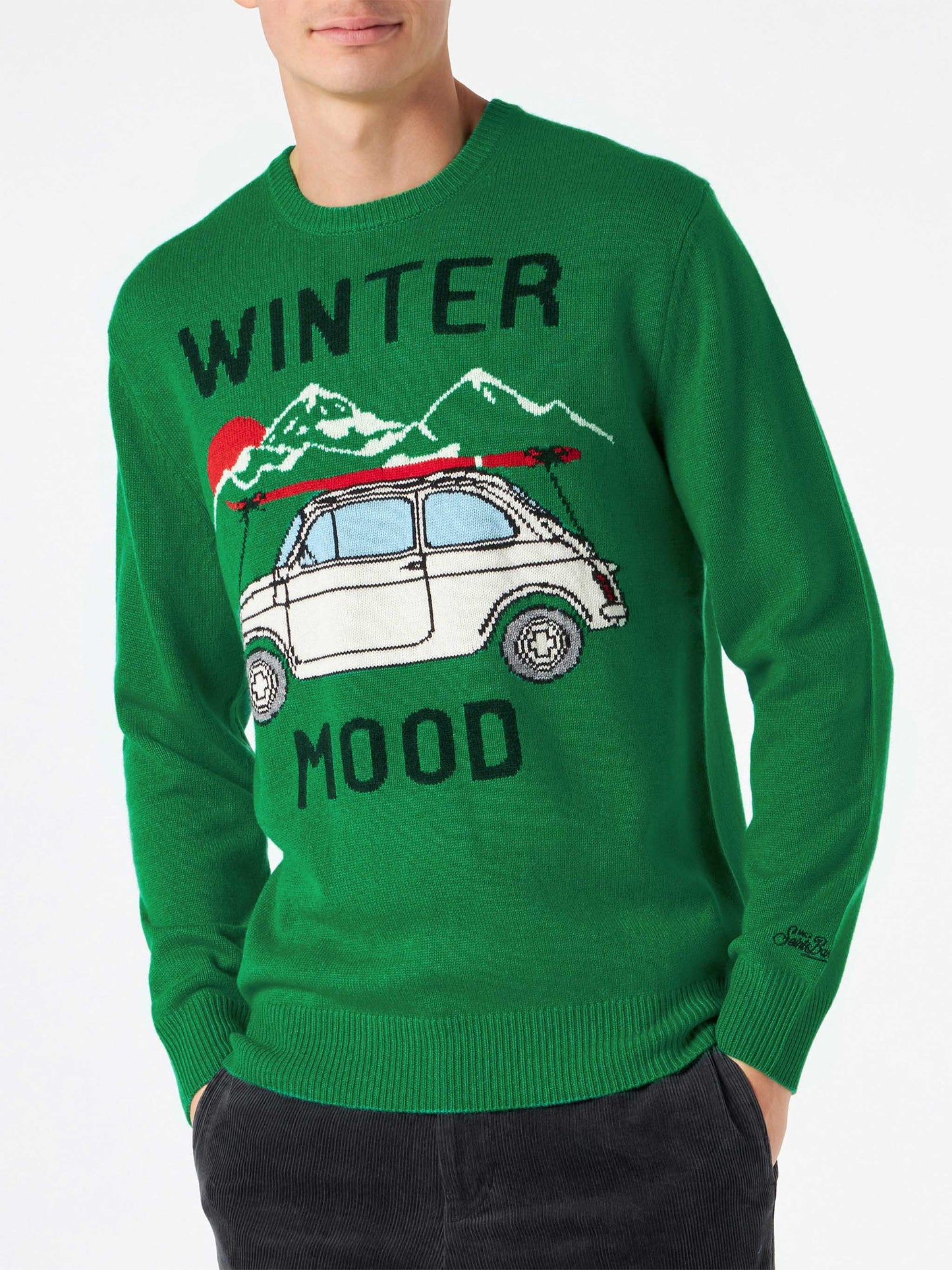 Man cashmere blend sweater with Fiat 500 jacquard | FIAT 500 SPECIAL EDITION - MC2 Saint Barth