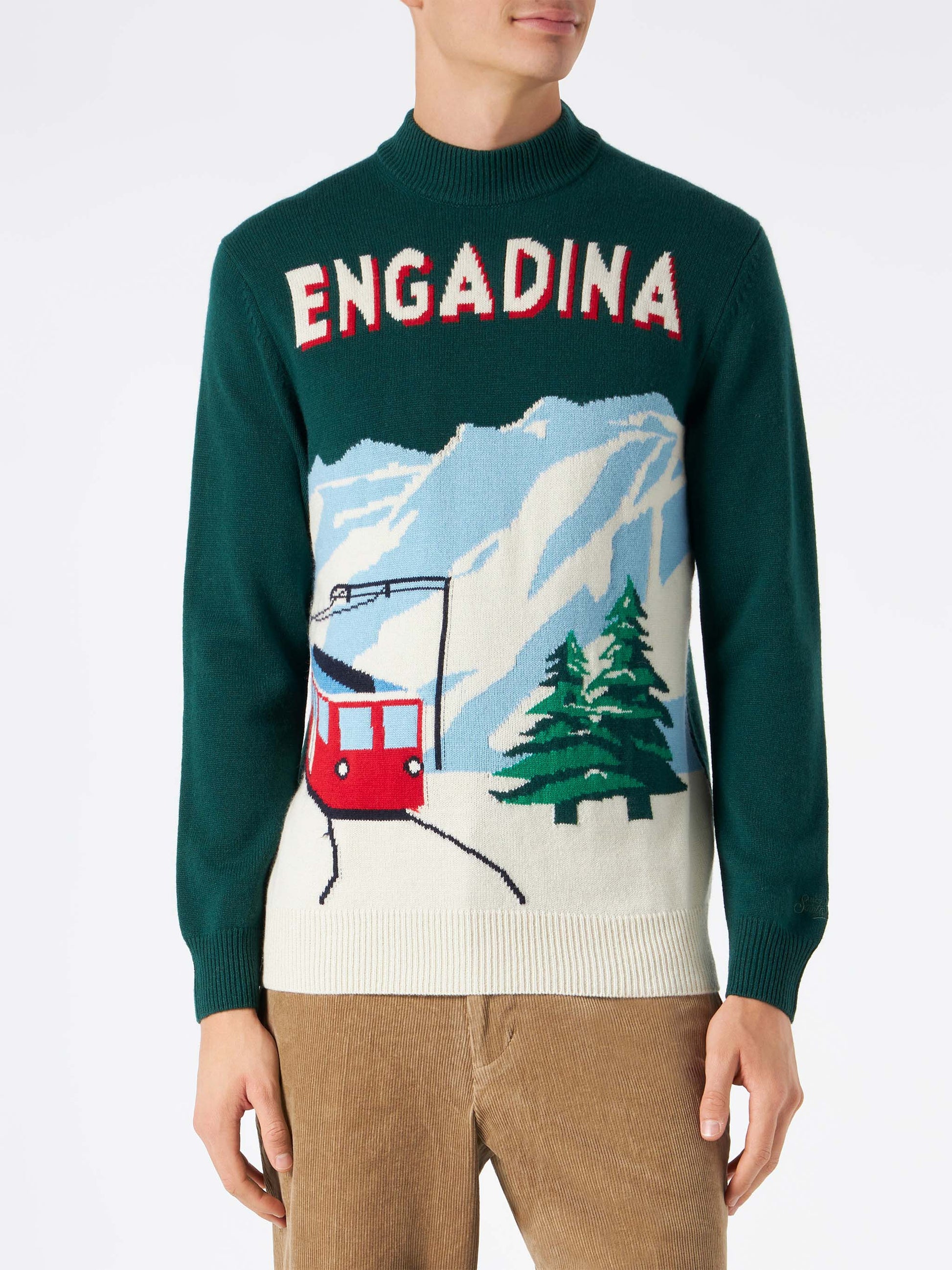 Man green sweater with knitted postcard - MC2 Saint Barth
