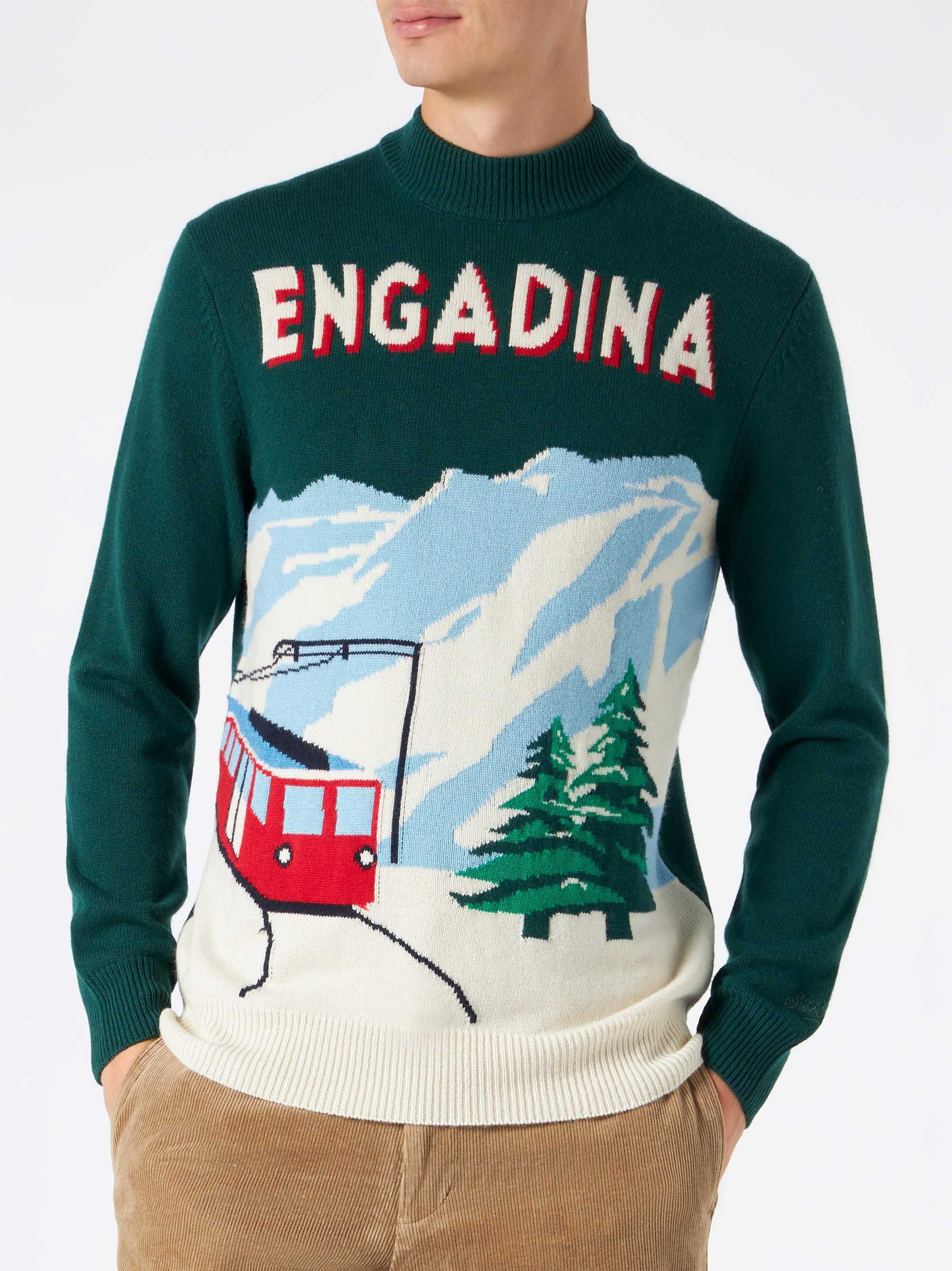 Man green sweater with knitted postcard - MC2 Saint Barth