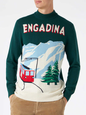 Man green sweater with knitted postcard - MC2 Saint Barth