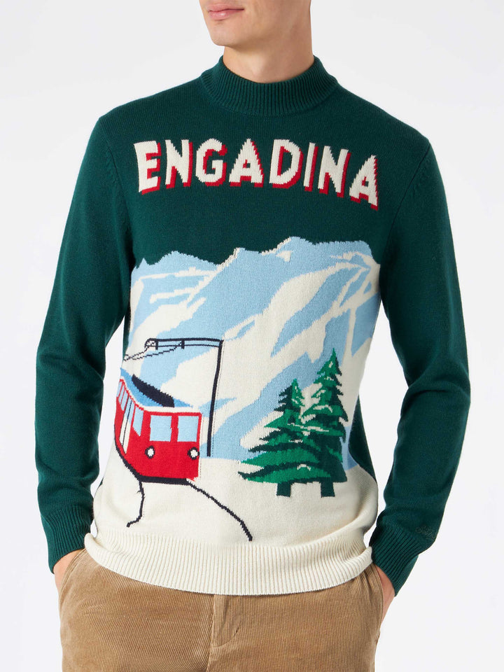 Man green sweater with knitted postcard - MC2 Saint Barth
