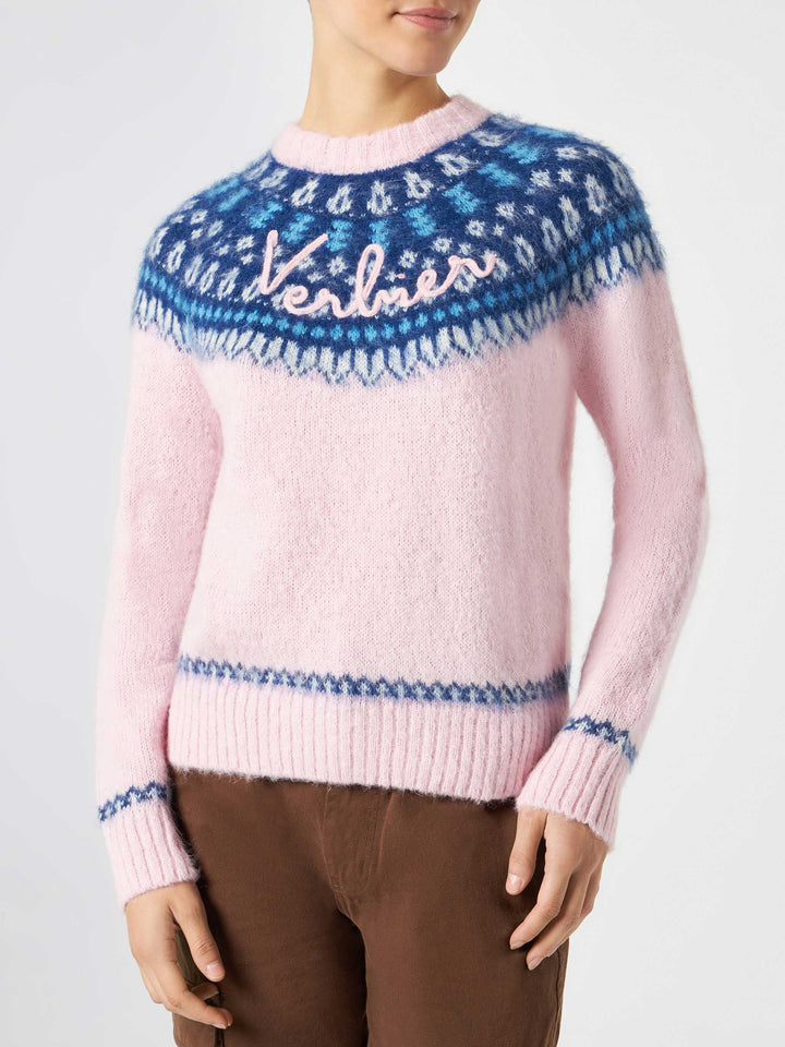Woman pink crewneck nordic jacquard sweater - MC2 Saint Barth