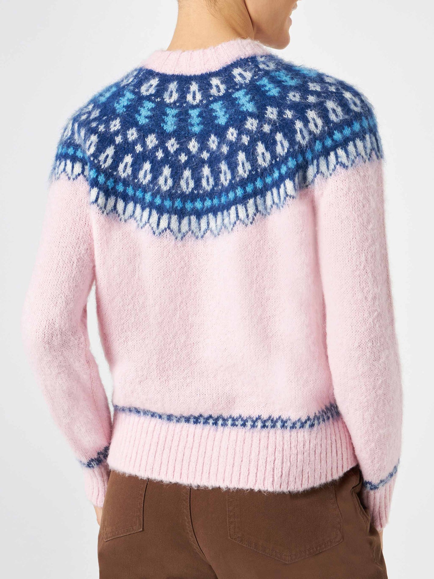 Woman pink crewneck nordic jacquard sweater - MC2 Saint Barth