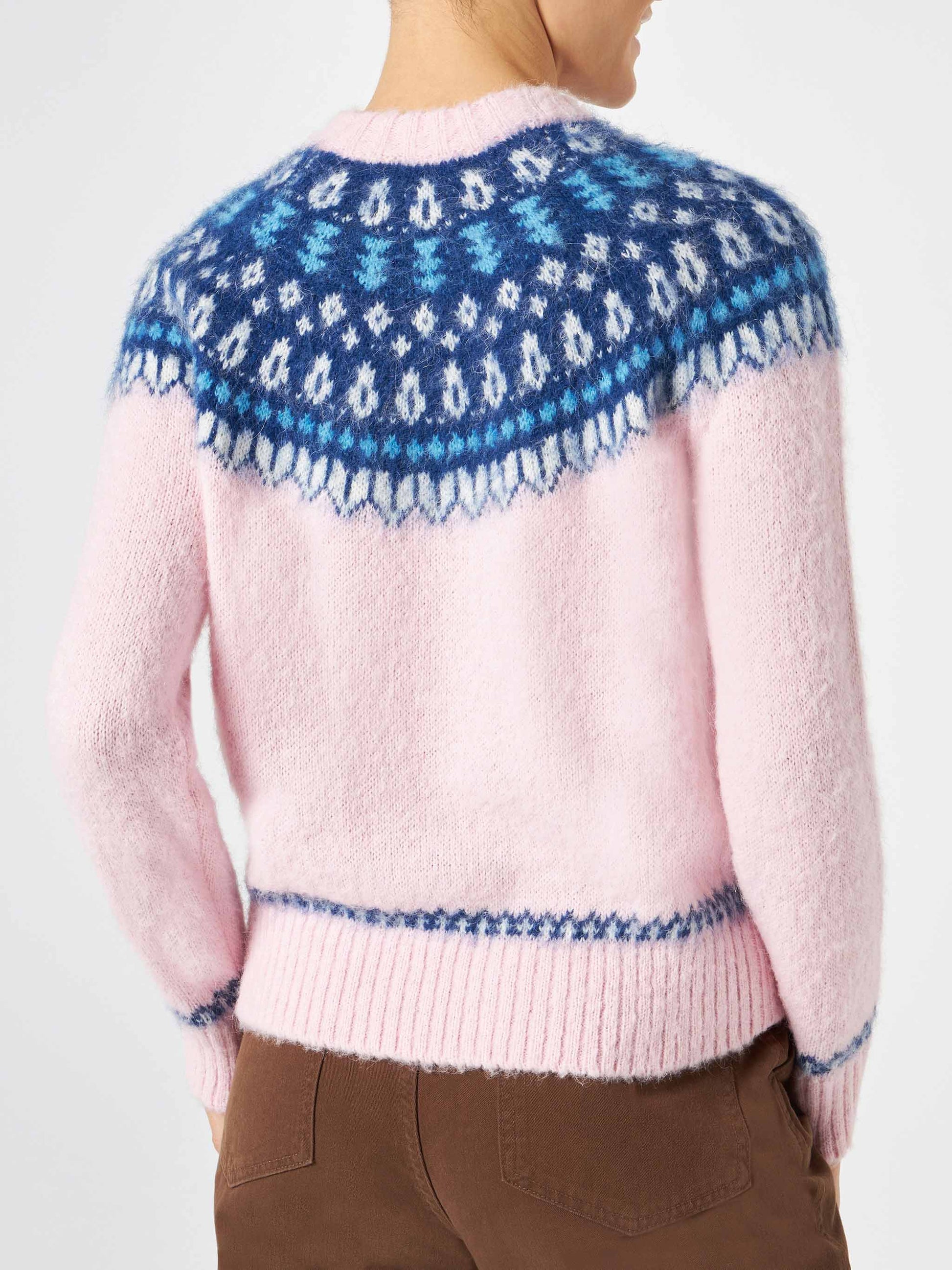 Woman pink crewneck nordic jacquard sweater - MC2 Saint Barth