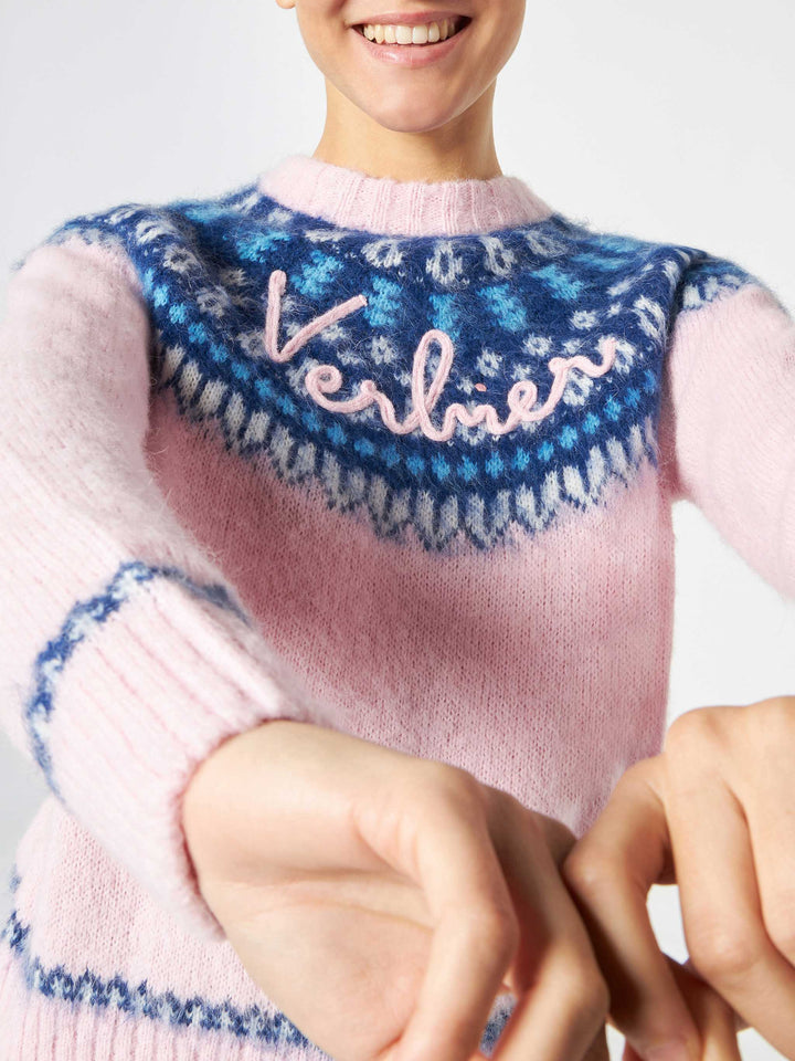 Woman pink crewneck nordic jacquard sweater - MC2 Saint Barth
