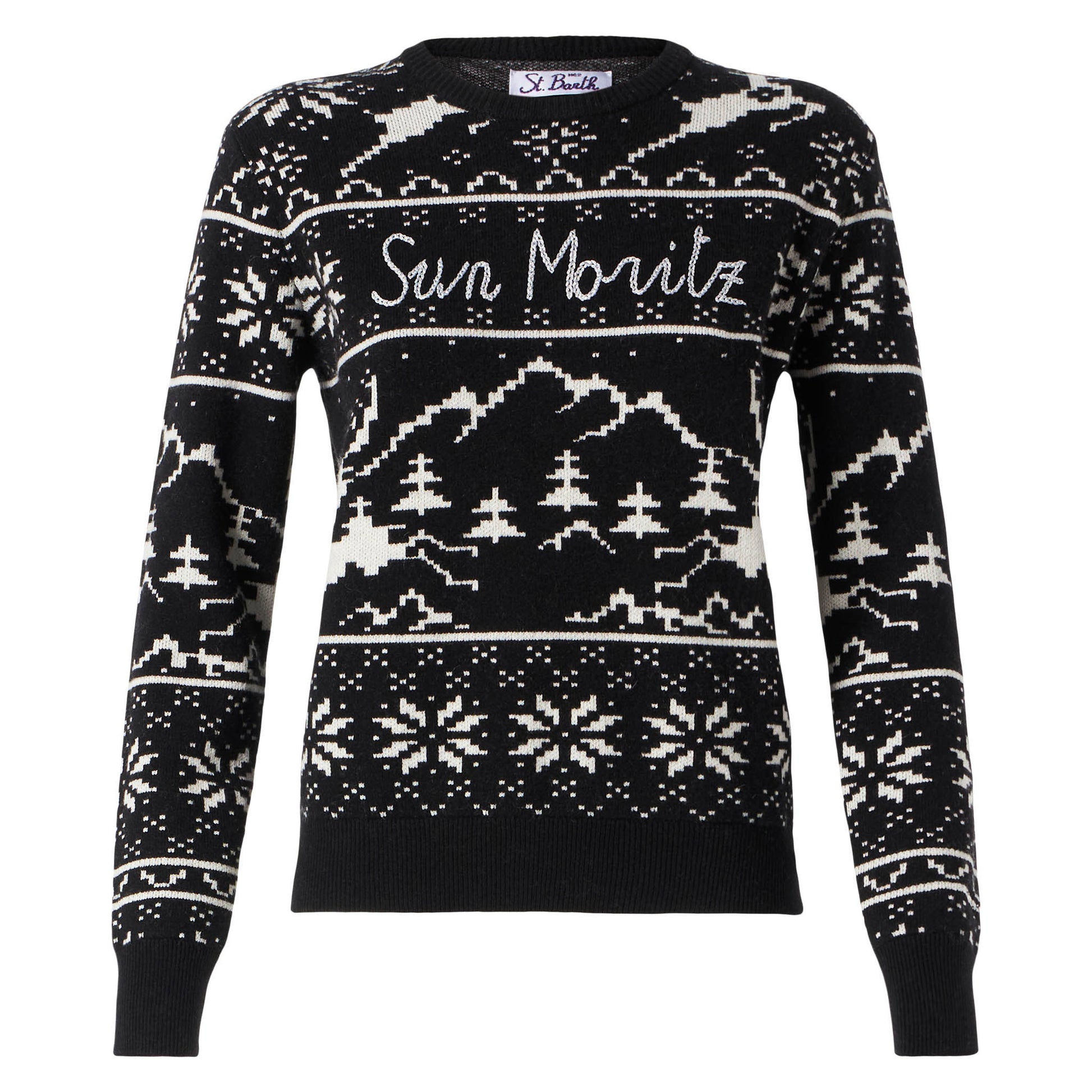 Woman sweater with Norwegian style print and Sun Moritz embroidery - MC2 Saint Barth