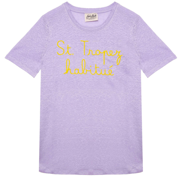 Leinen-T-Shirt mit St. Tropez Habituè-Stickerei