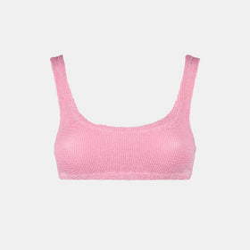 Rosafarbener Damen-Badeanzug mit Bralette-Oberteil in Crinkle-Optik