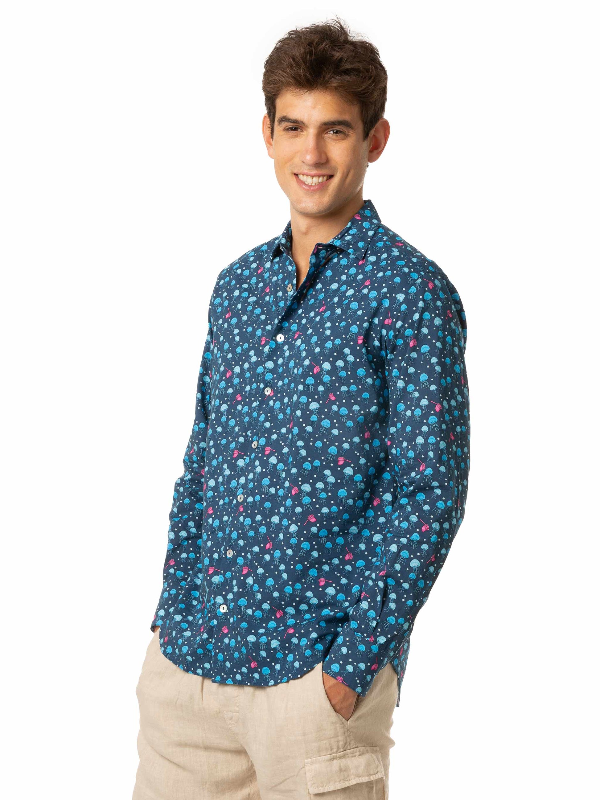 Man muslin cotton Sikelia shirt with jellyfish print - MC2 Saint Barth