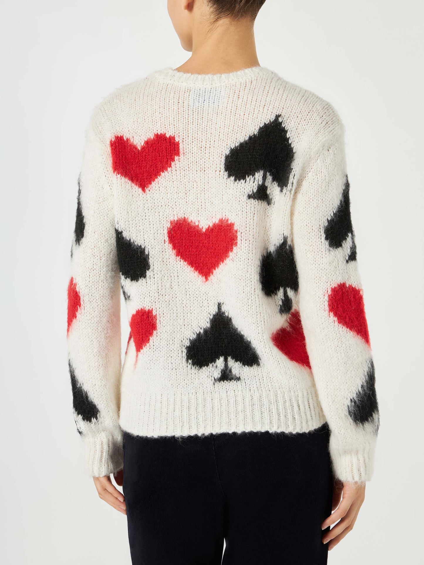 Woman brushed sweater with spades and hearts embroidery - MC2 Saint Barth