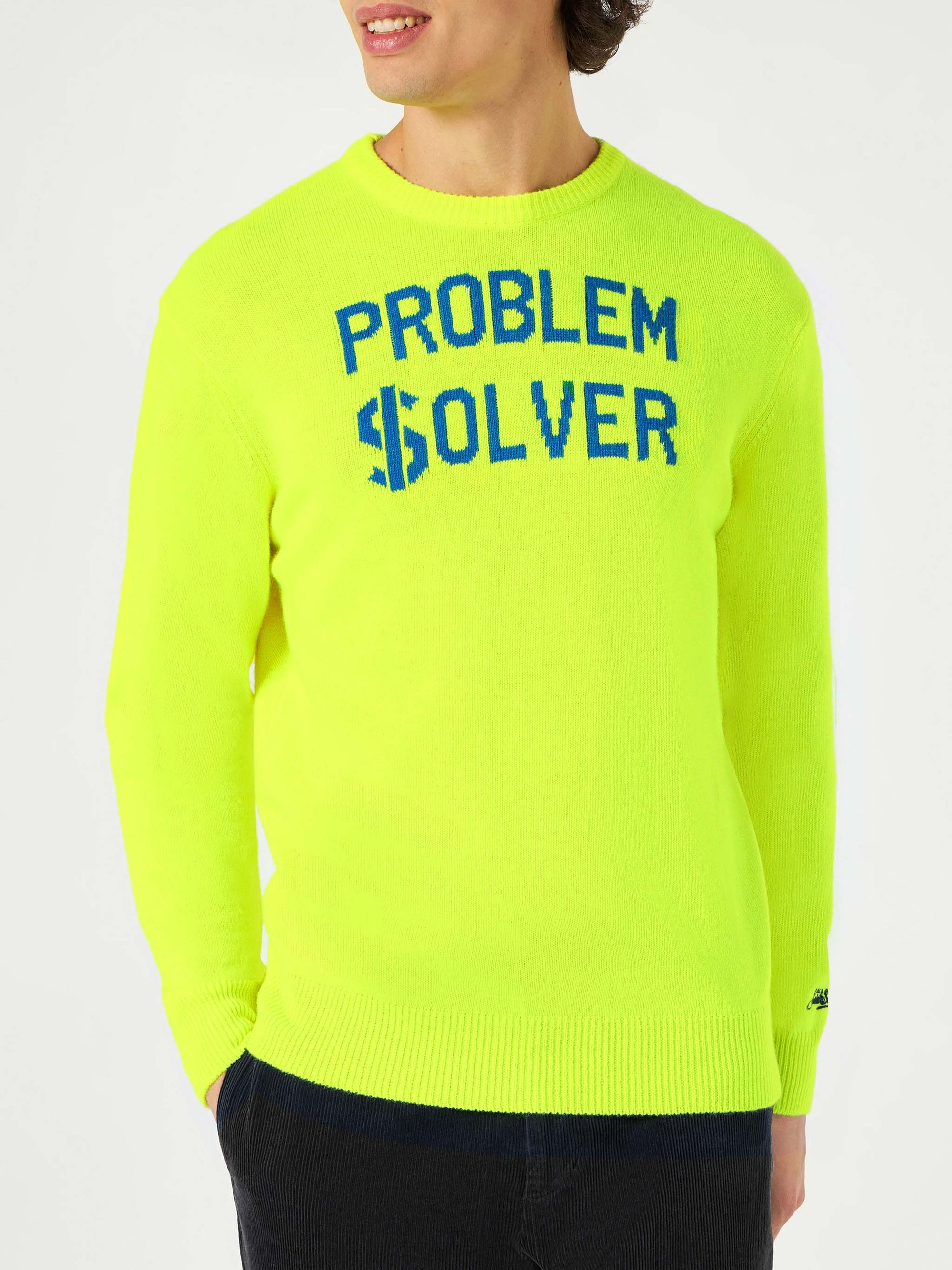 Man fluo yellow sweater with Problem $olver print - MC2 Saint Barth
