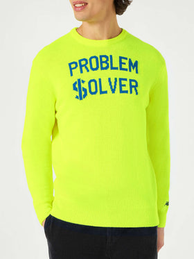 Man fluo yellow sweater with Problem $olver print - MC2 Saint Barth