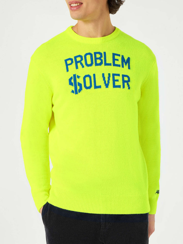 Man fluo yellow sweater with Problem $olver print - MC2 Saint Barth