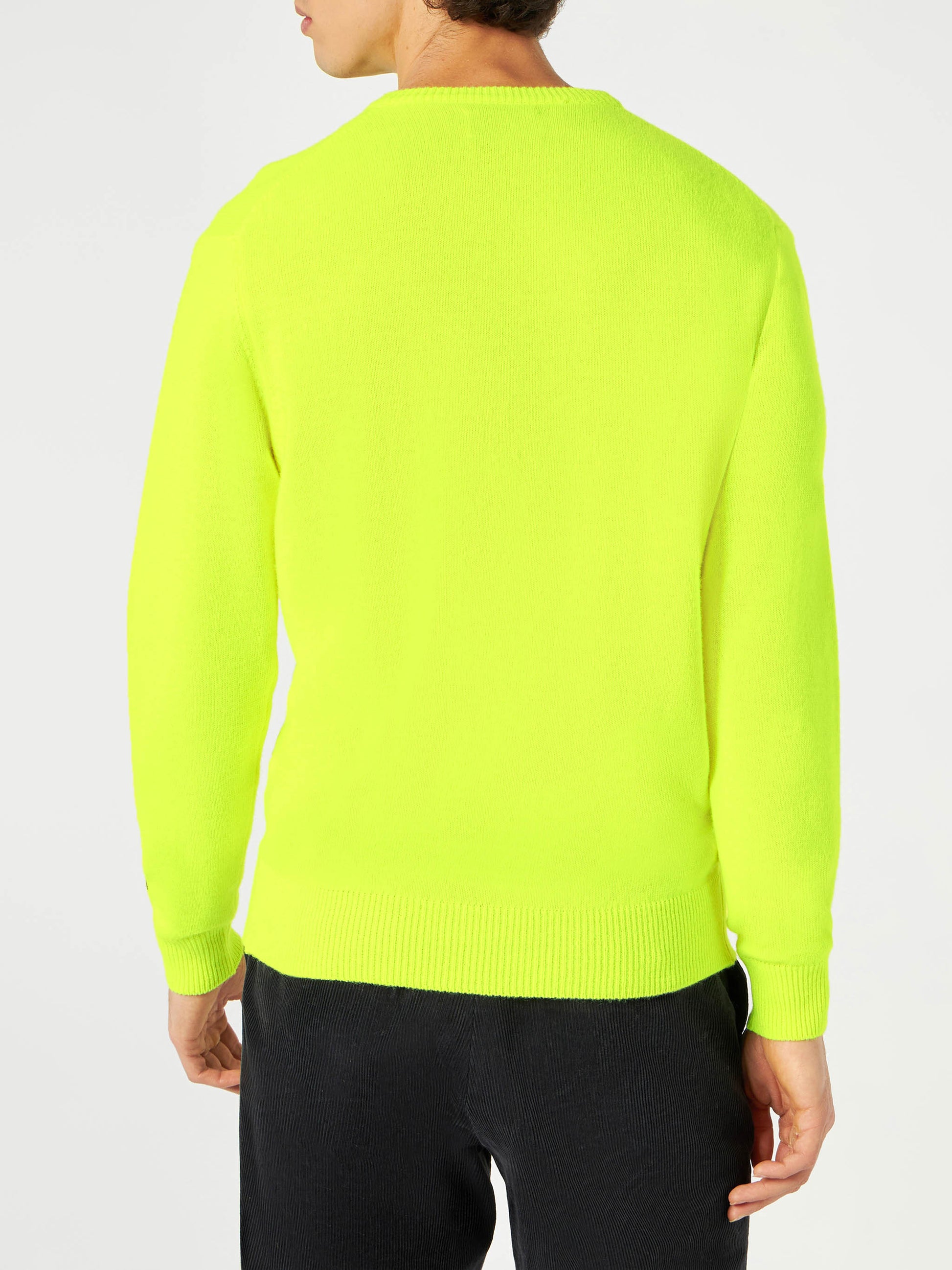 Man fluo yellow sweater with Problem $olver print - MC2 Saint Barth