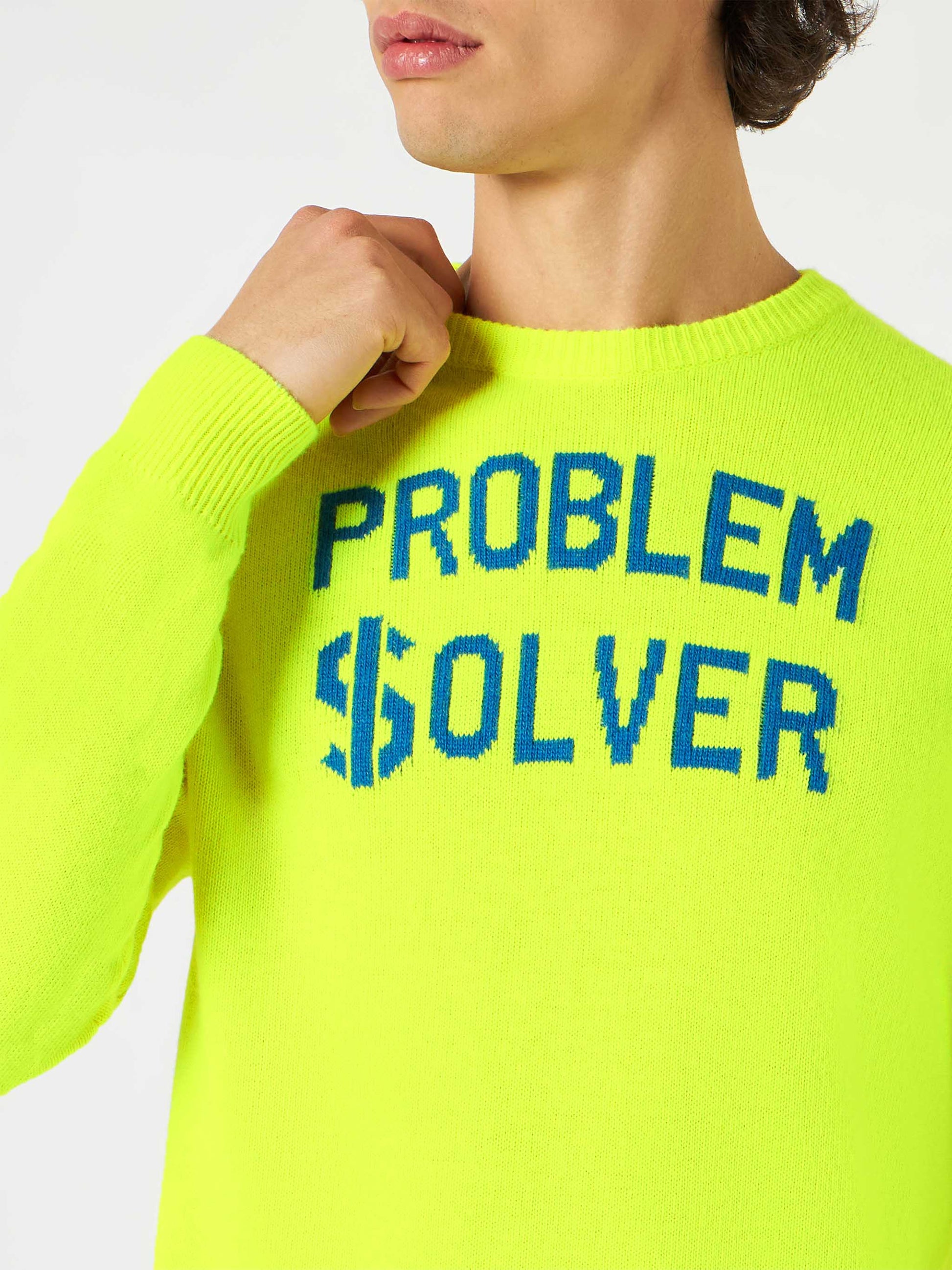 Man fluo yellow sweater with Problem $olver print - MC2 Saint Barth