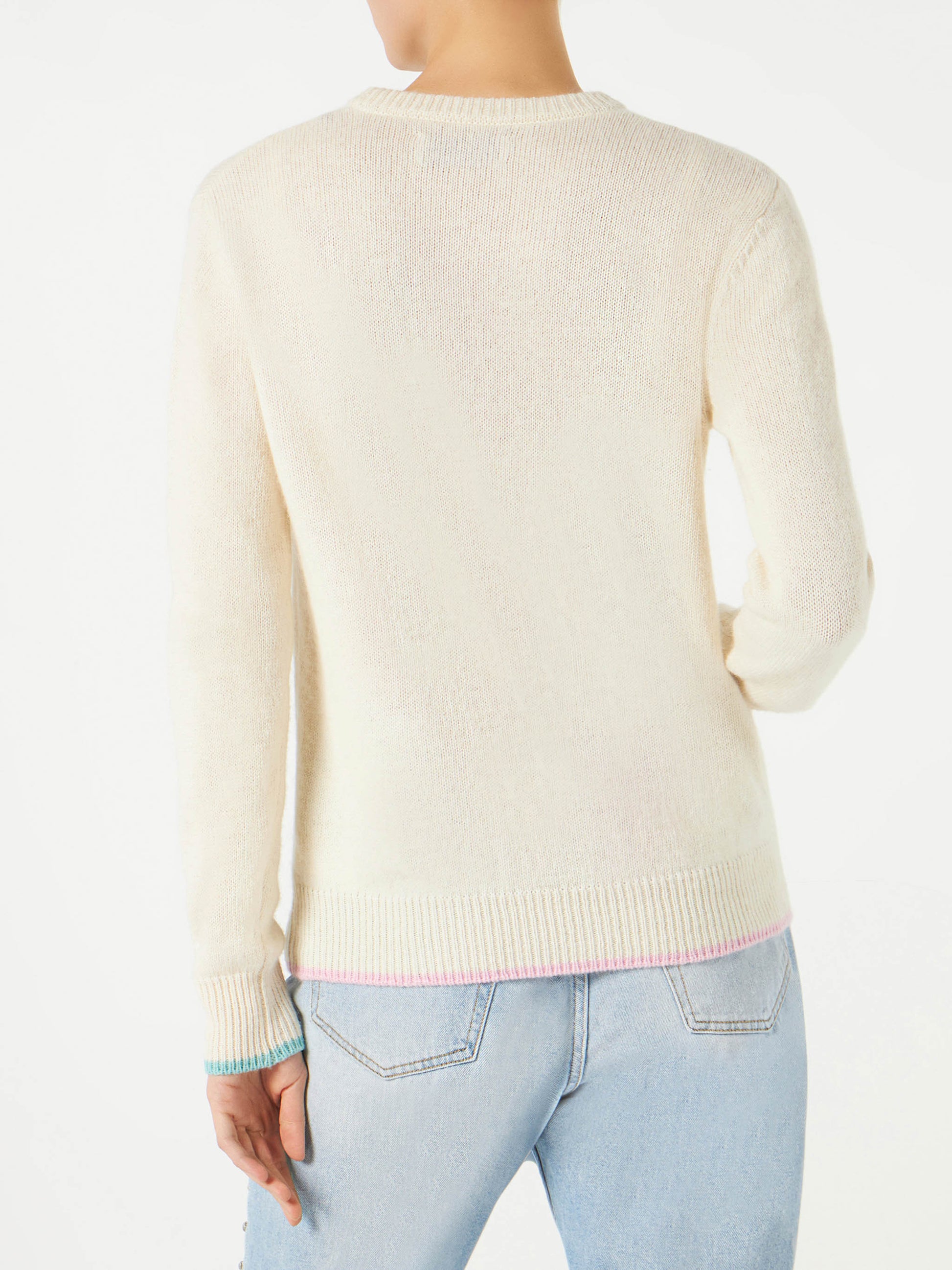 Woman brushed sweater with Saint Barth fringed embroidery - MC2 Saint Barth
