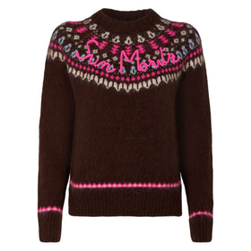 Woman brown crewneck nordic jacquard sweater - MC2 Saint Barth