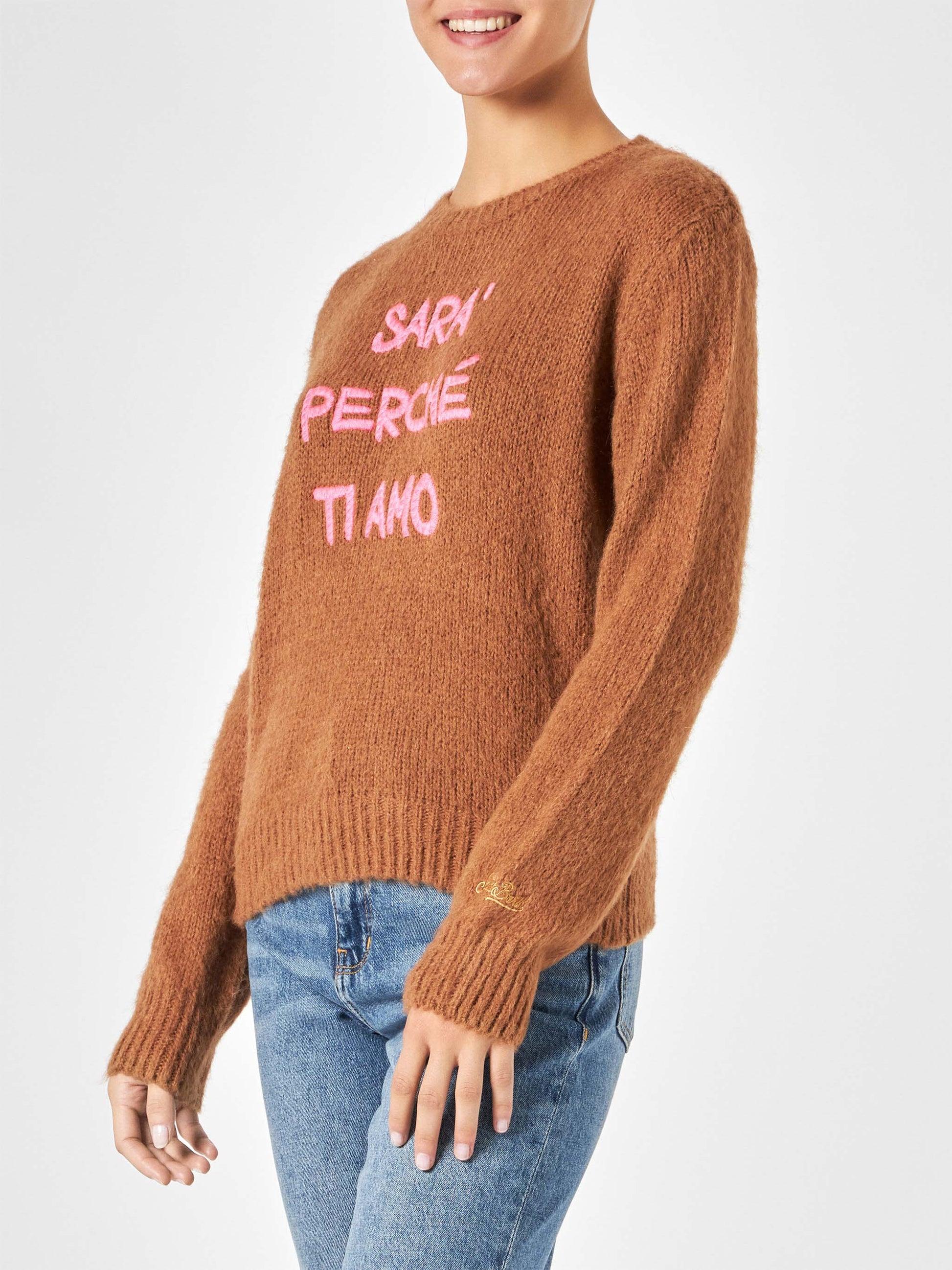 Woman brown brushed sweater with embroidery - MC2 Saint Barth