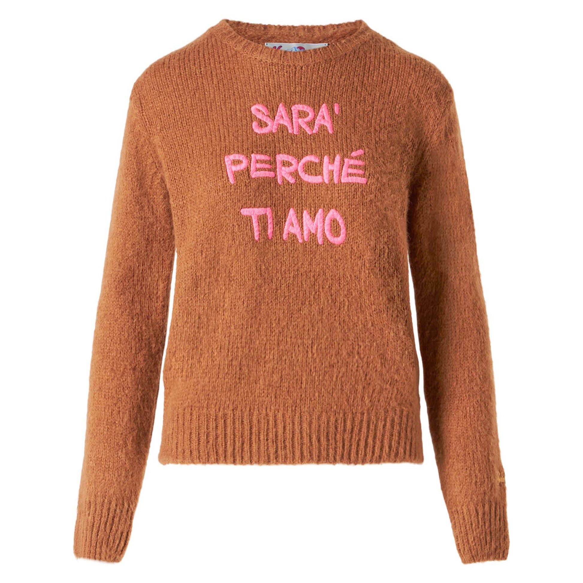 Woman brown brushed sweater with embroidery - MC2 Saint Barth
