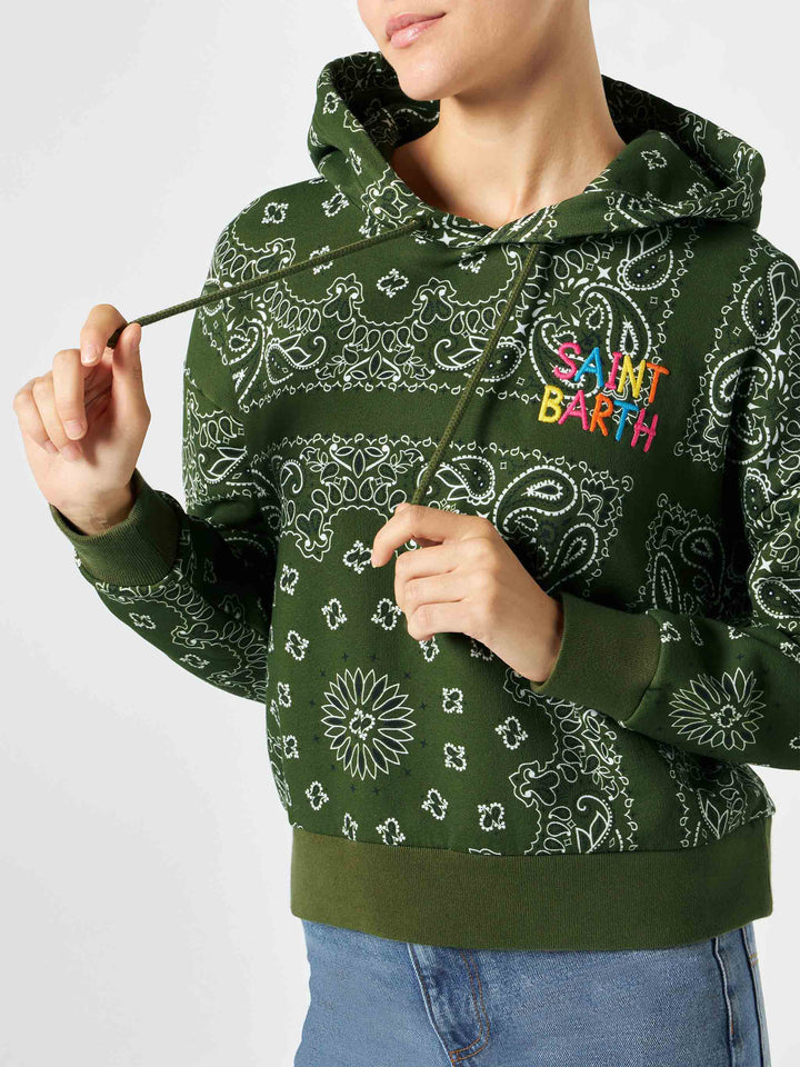 Woman hooded fleece sweatshirt with bandanna print - MC2 Saint Barth