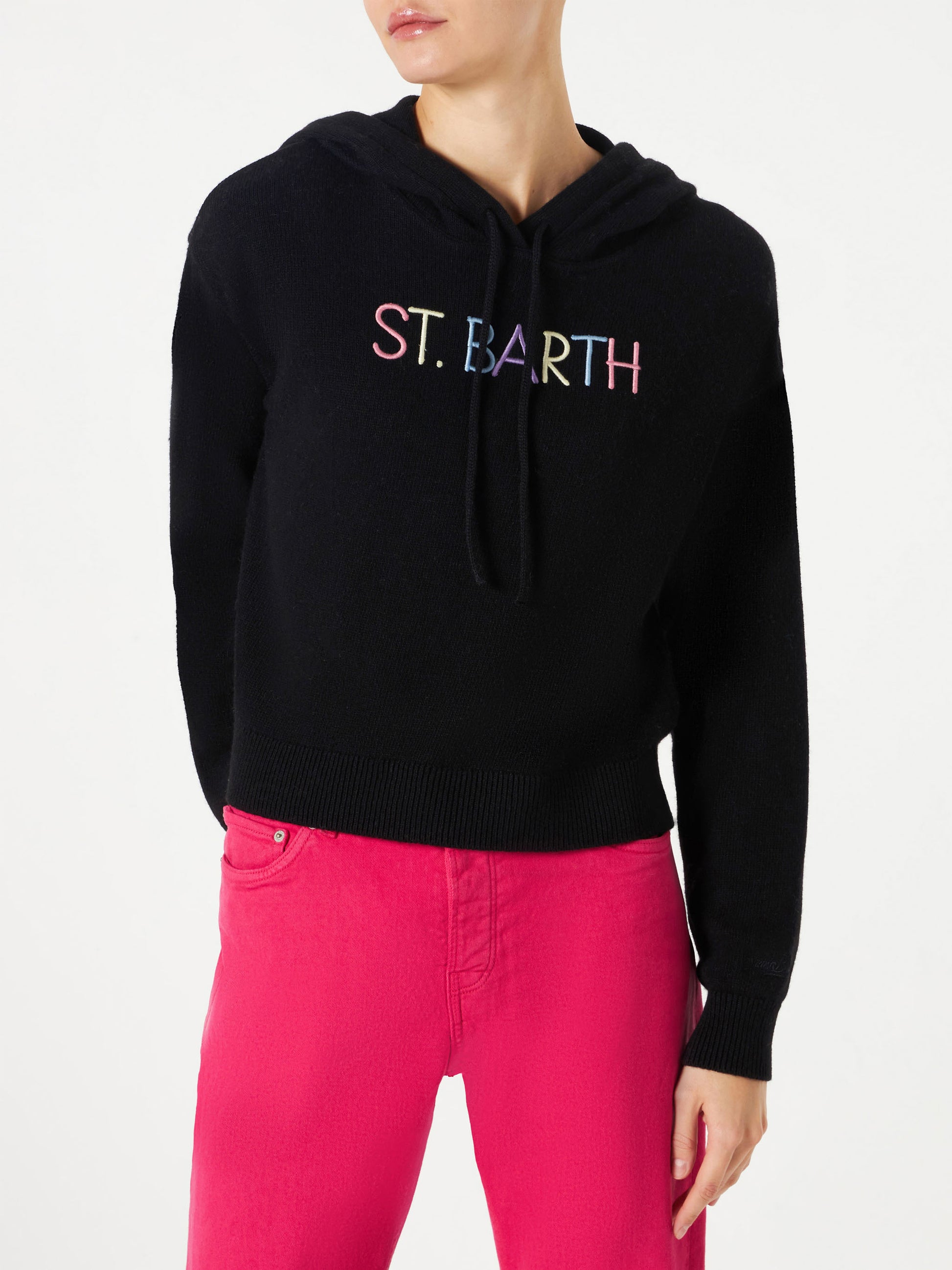 Cropped knit hoodie with St. Barth embroidery - MC2 Saint Barth