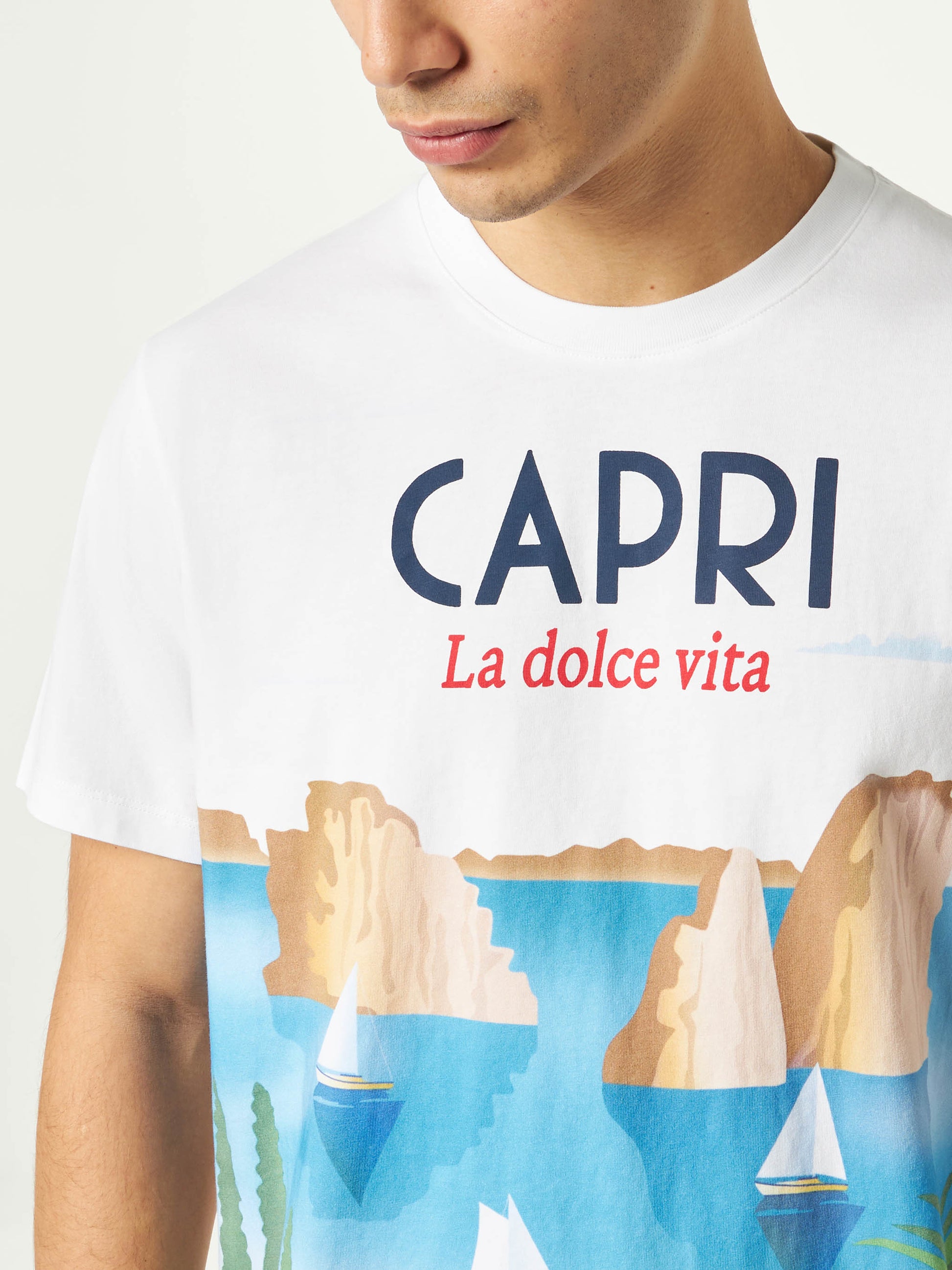 Man cotton t-shirt with Capri postcard print - MC2 Saint Barth