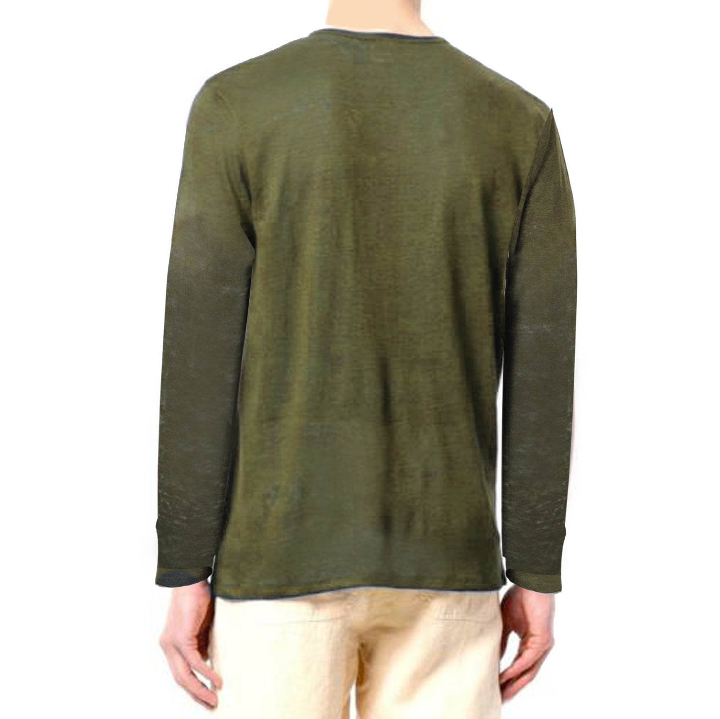 Military green Linen Man T-Shirt long sleeves - MC2 Saint Barth