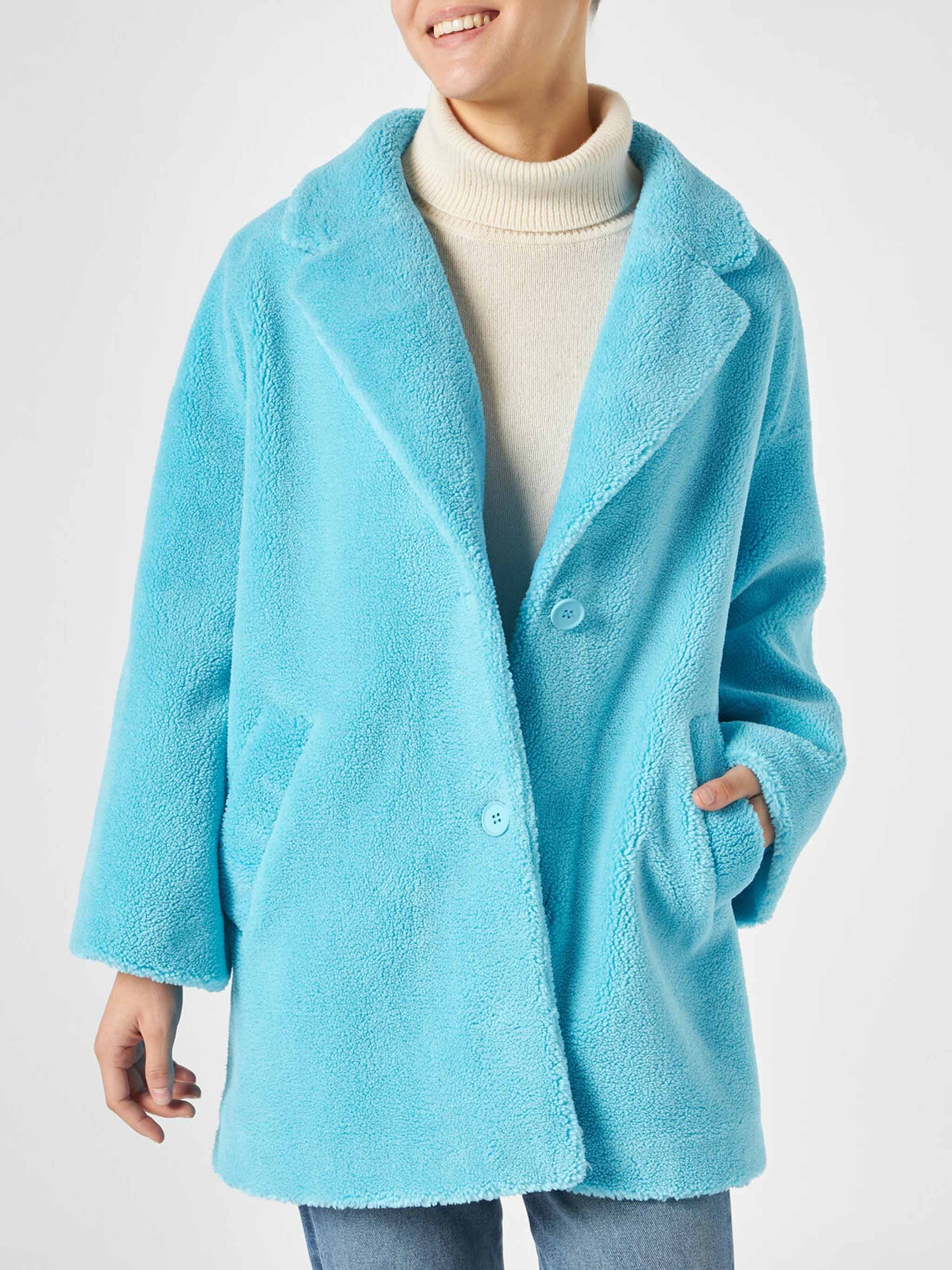 Woman coat turquoise teddy fabric - MC2 Saint Barth