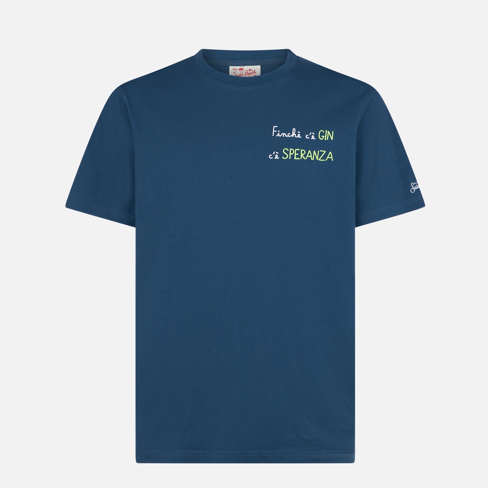 Man cotton t-shirt with finchè c'è GIN c'è SPERANZA embroidery - MC2 Saint Barth