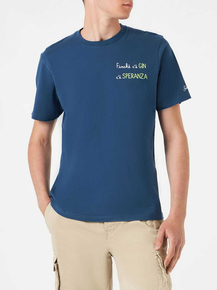 Man cotton t-shirt with finchè c'è GIN c'è SPERANZA embroidery - MC2 Saint Barth