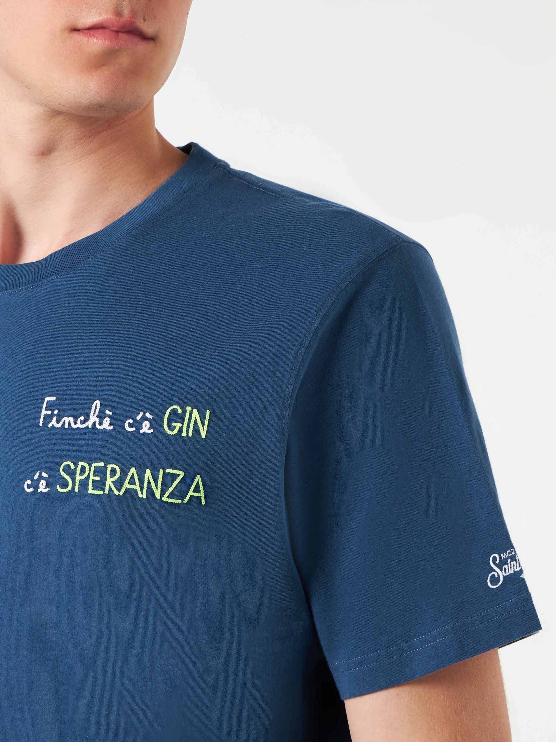 Man cotton t-shirt with finchè c'è GIN c'è SPERANZA embroidery - MC2 Saint Barth