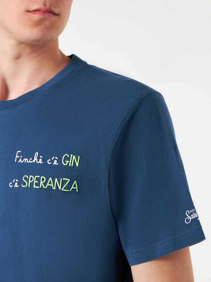 Man cotton t-shirt with finchè c'è GIN c'è SPERANZA embroidery - MC2 Saint Barth
