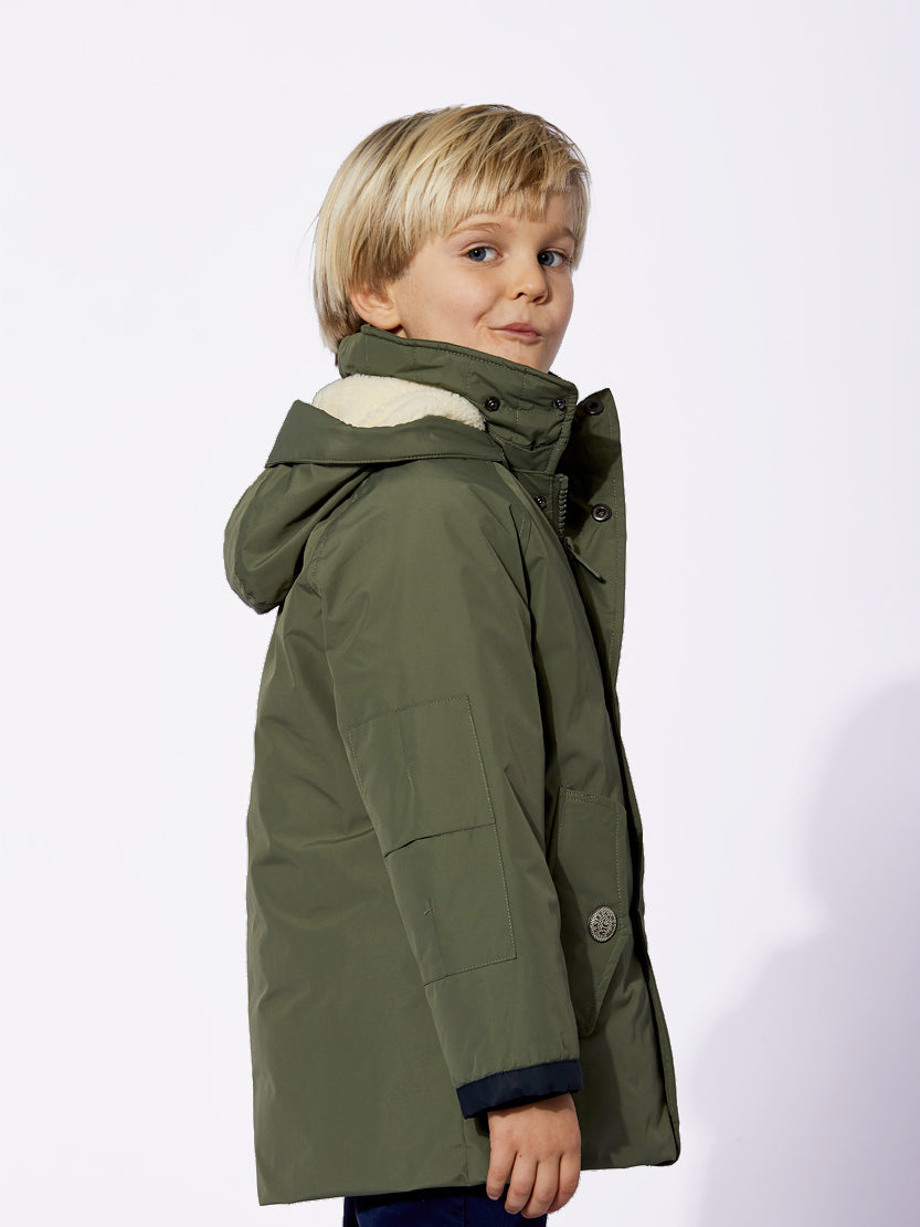 Boy hooded military green parka jacket Voyager Jr - MC2 Saint Barth