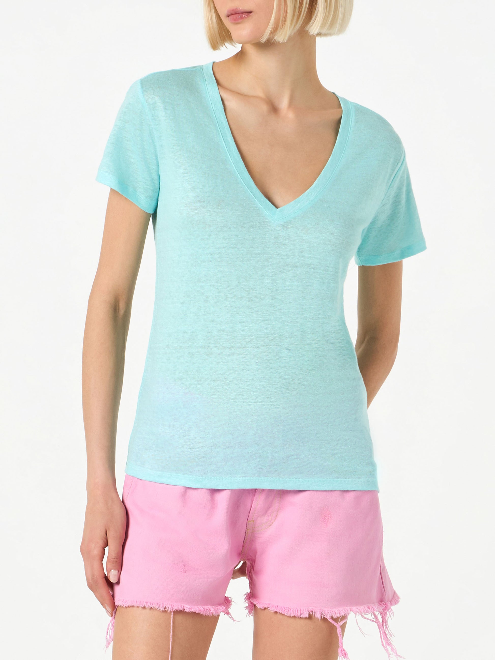 Woman water green linen t-shirt - MC2 Saint Barth