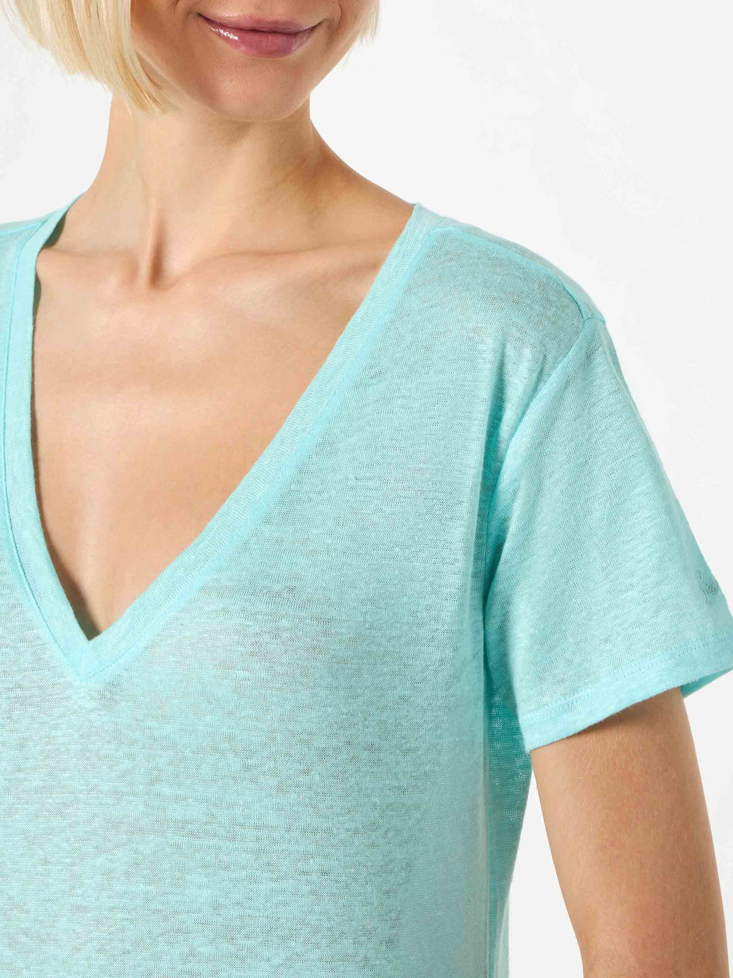 Woman water green linen t-shirt - MC2 Saint Barth