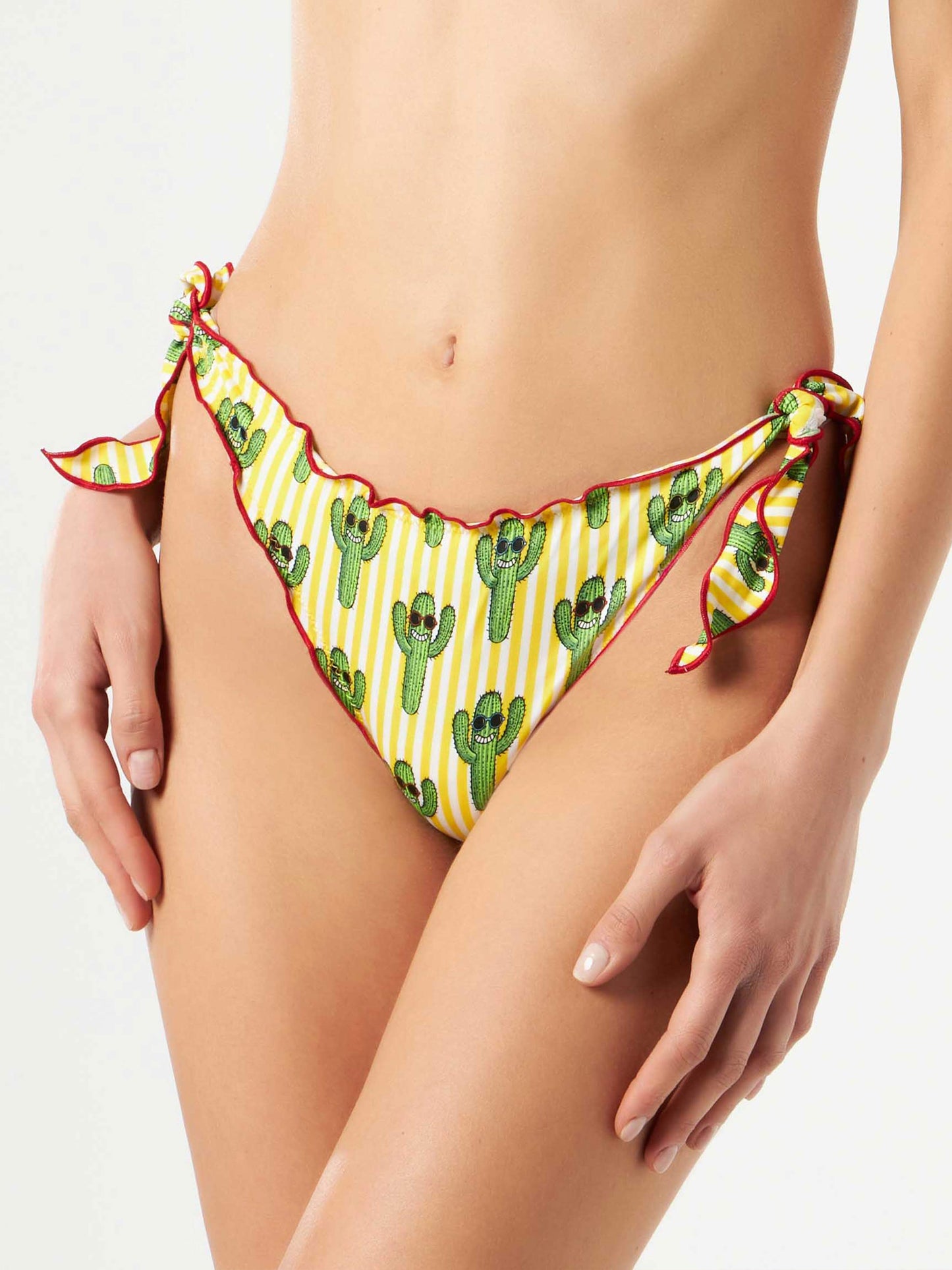 Woman ruffled cheeky swim briefs with cactus print - MC2 Saint Barth