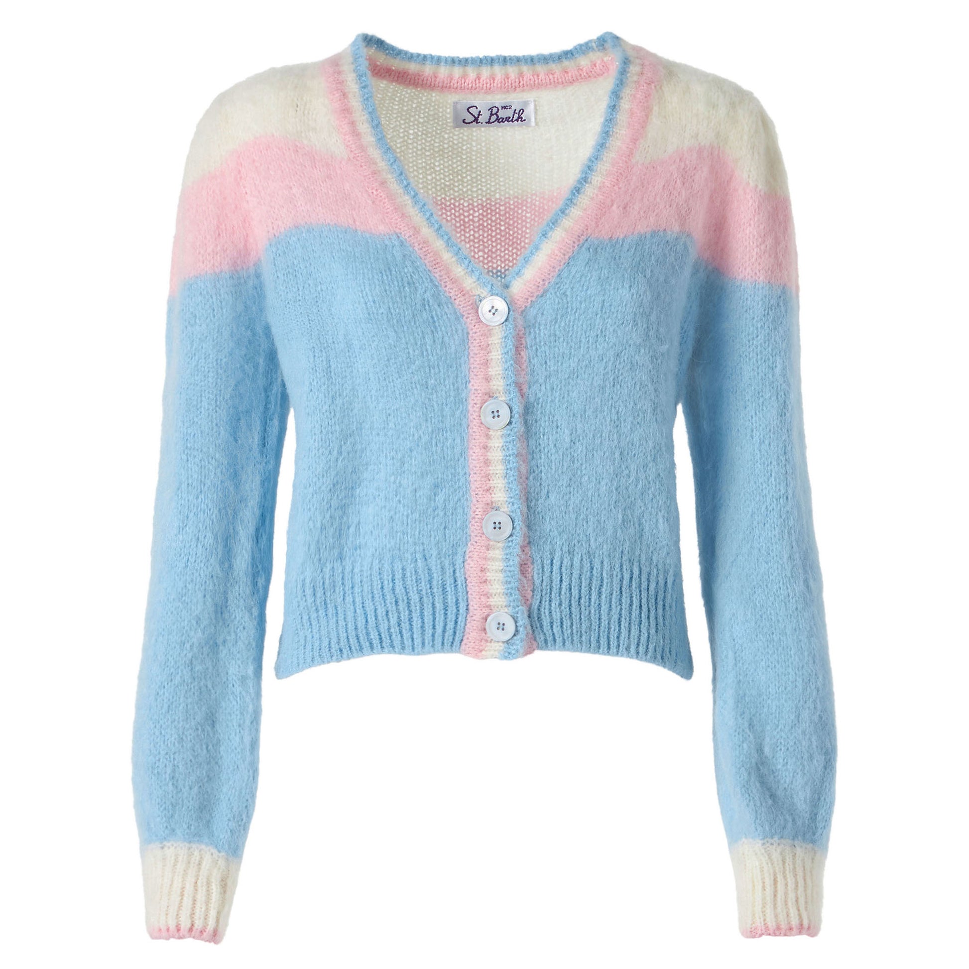 Brushed knit crop cardigan with puff sleeves - MC2 Saint Barth