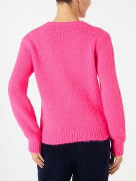 Woman fluo pink brushed sweater with Adorooo print - MC2 Saint Barth